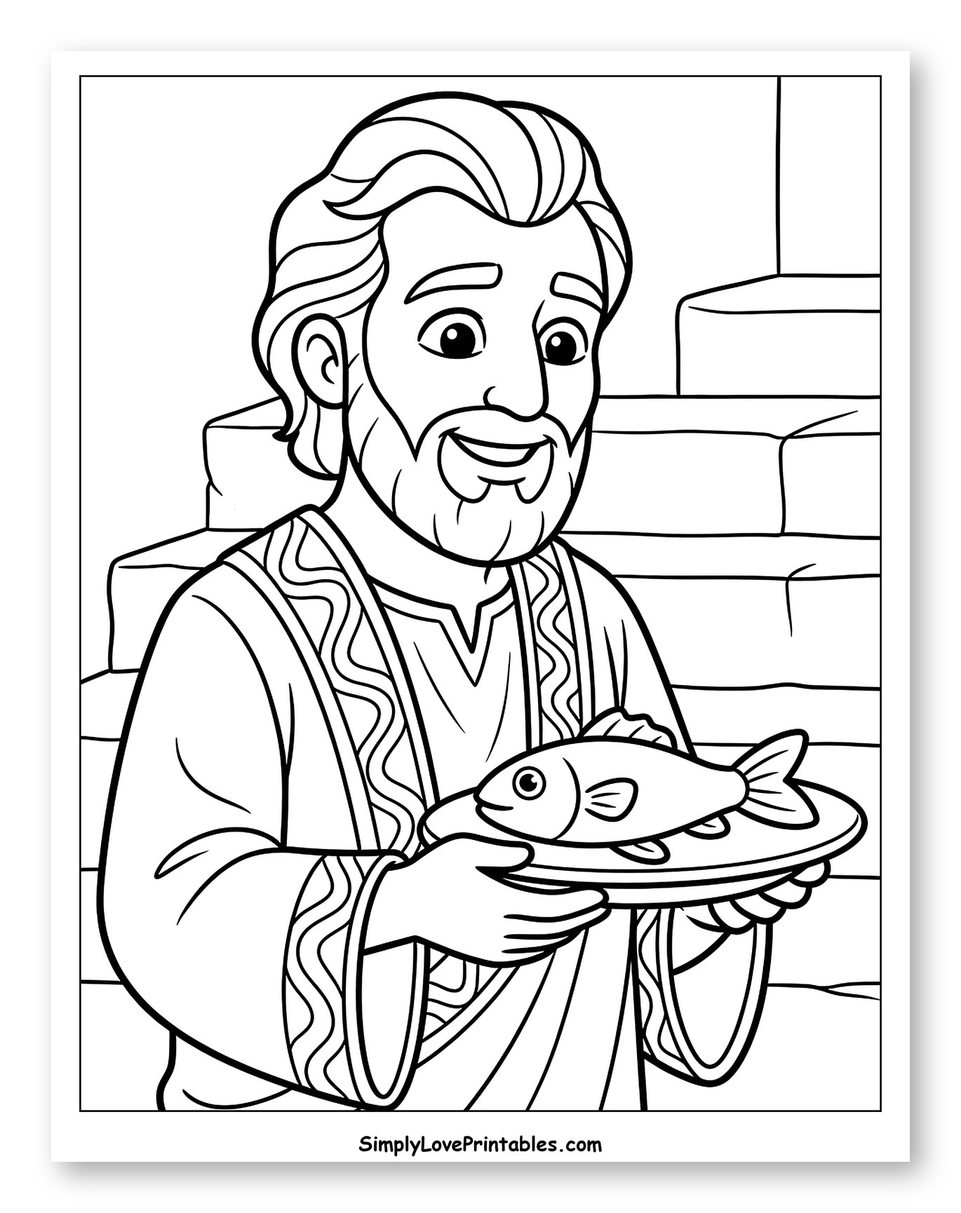 Smiling Disciple Holding a Fish on a Plate