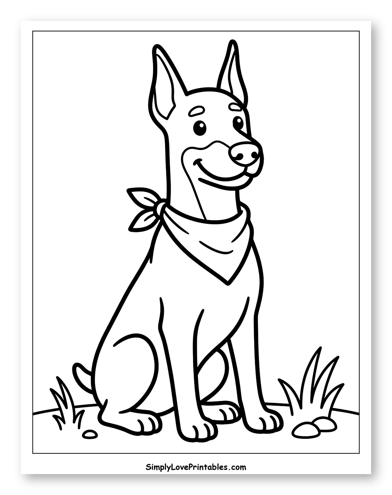 Smiling Doberman Wearing a Bandana Sitting