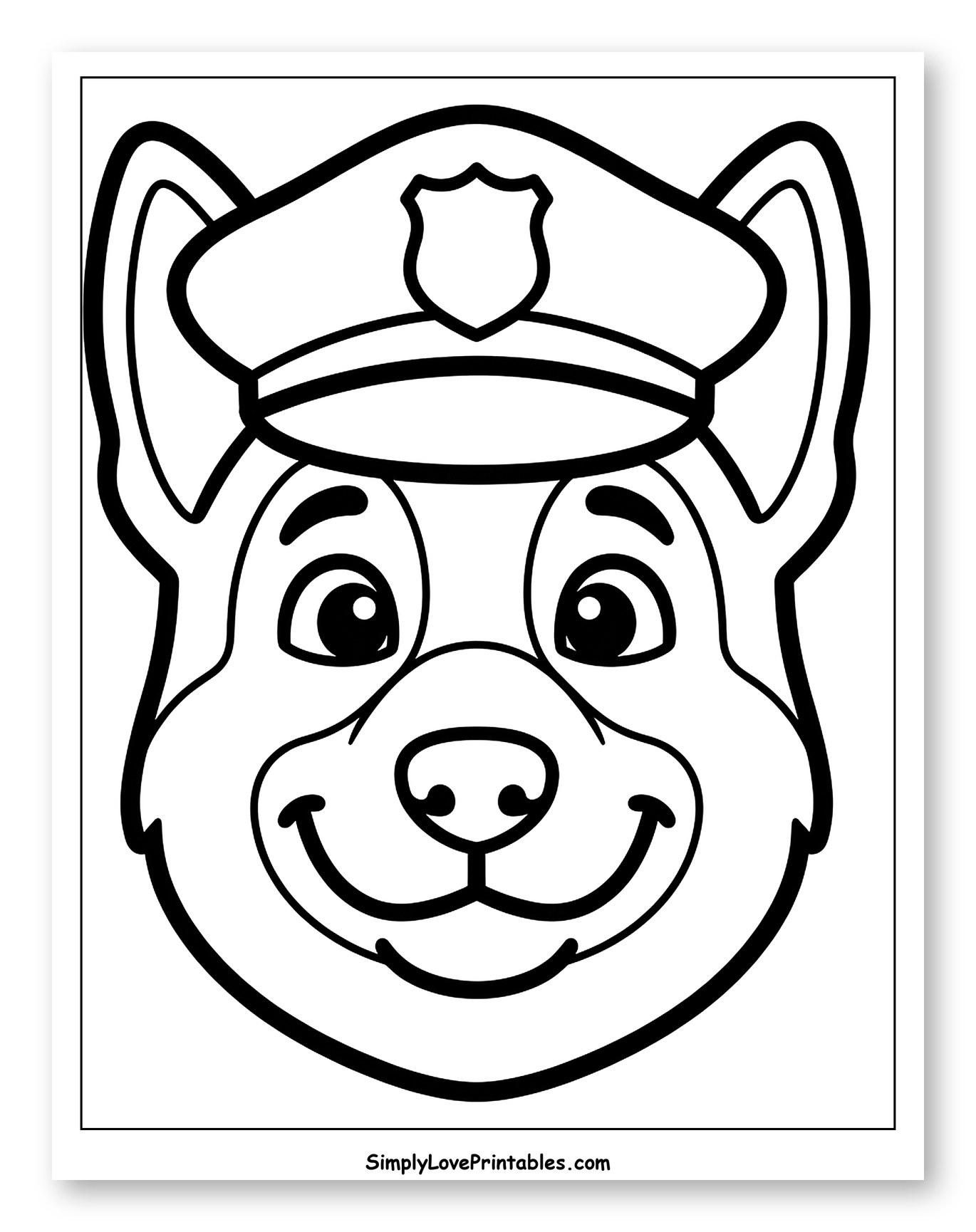 Smiling Dog in Police Cap to Color for Toddlers