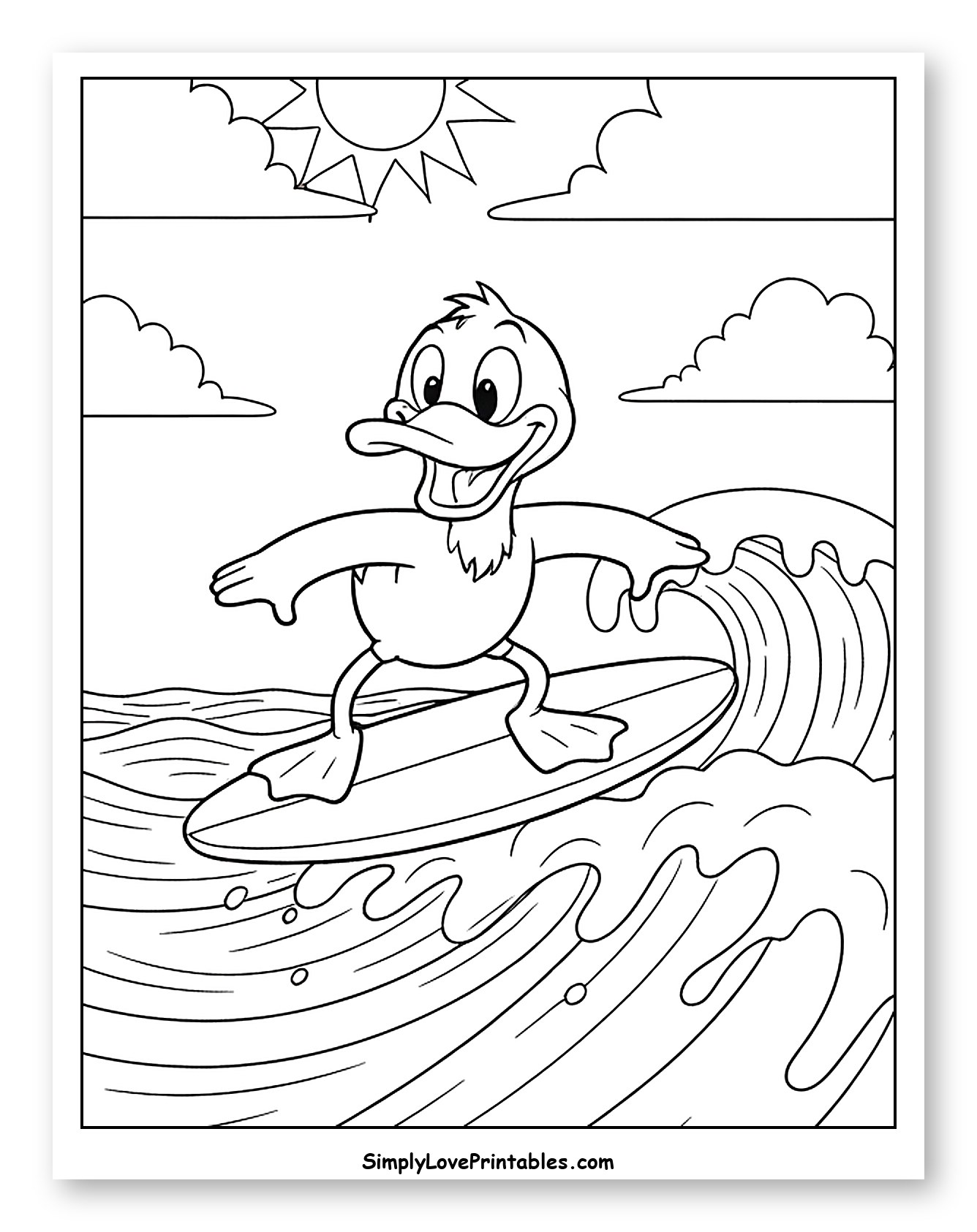 Smiling Duck Surfer Riding Ocean Waves