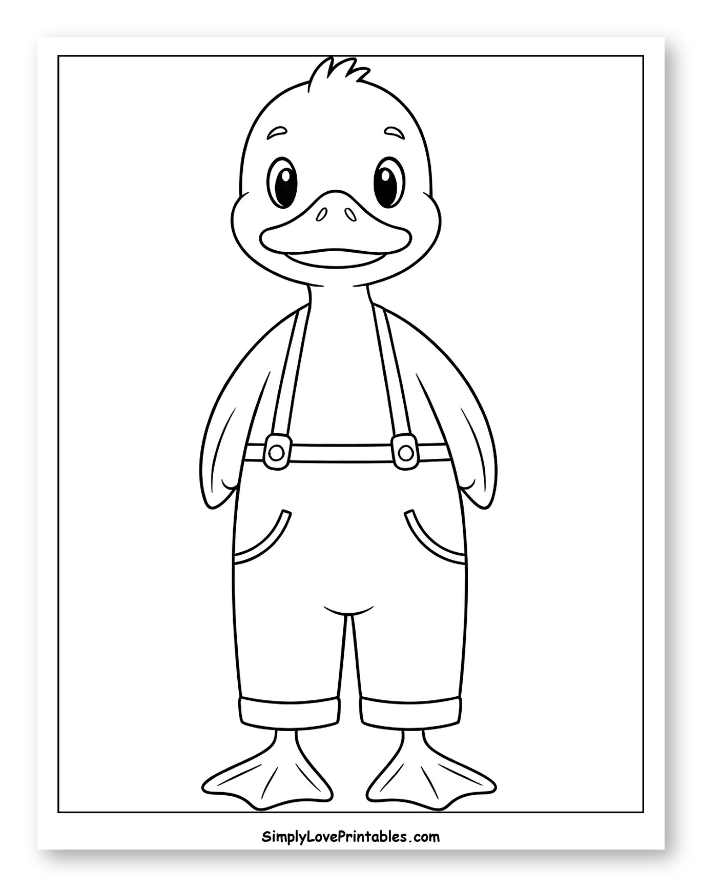 Smiling Duckling Wearing Overalls to Color for Toddlers