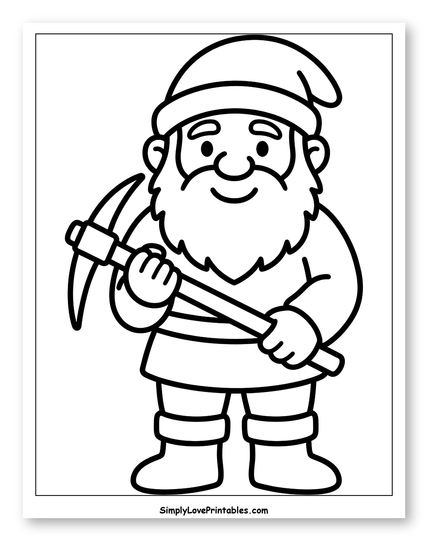 Smiling Dwarf Holding a Pickaxe Coloring Page for Toddlers