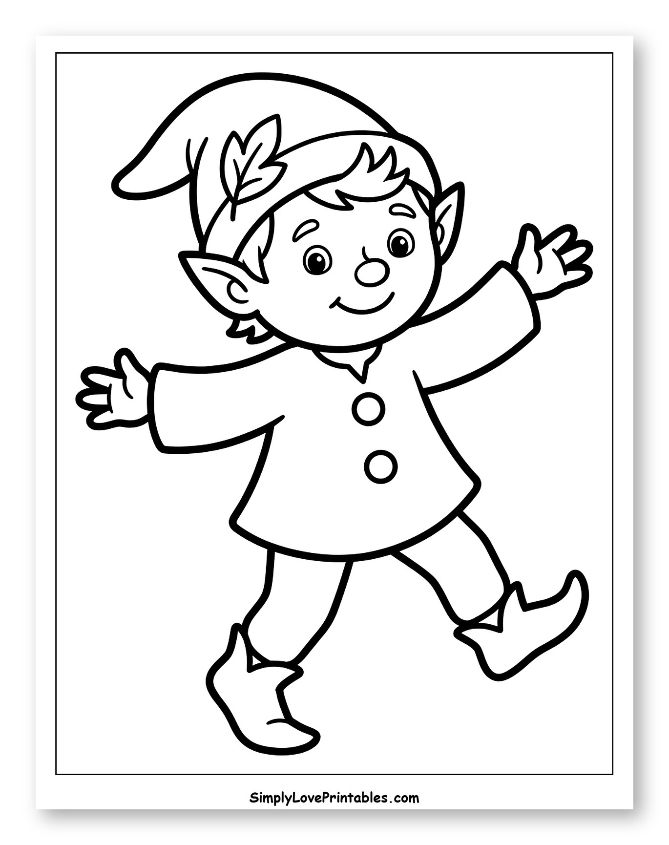 Smiling Elf with Pointy Hat Coloring Page for Toddlers