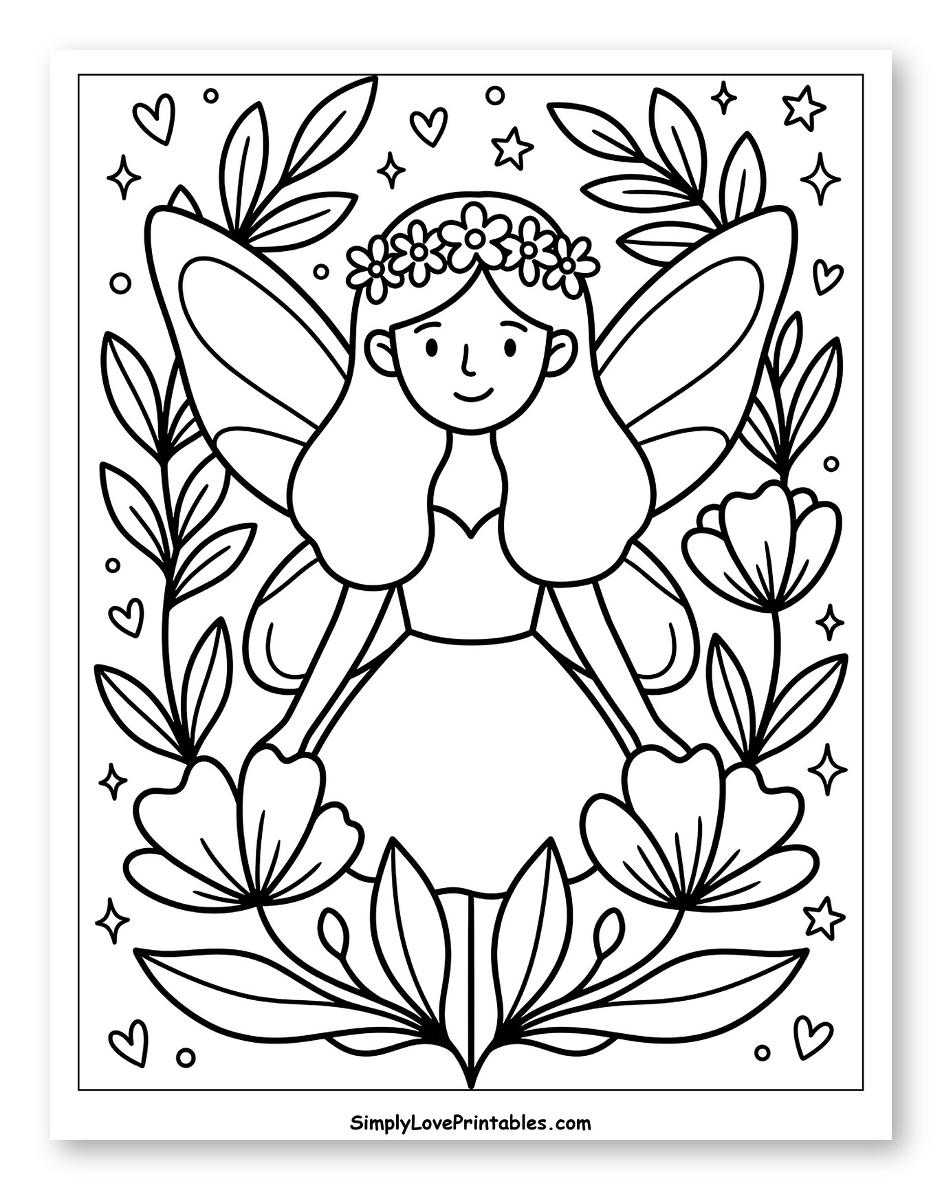 Smiling Fairy with Flower Garland and Wings