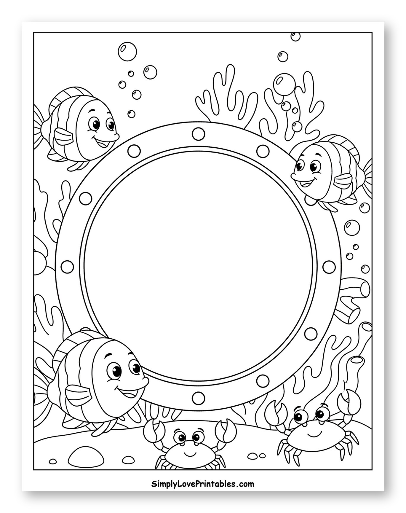 Smiling Fish, Crabs, and Coral Porthole Frame