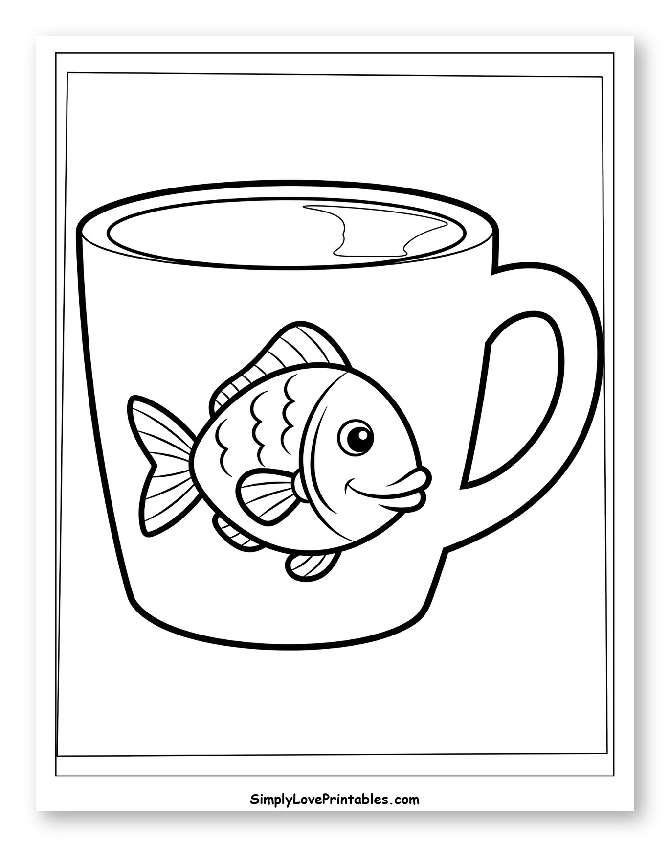 Smiling Fish in a Mug Coloring Page for Toddlers