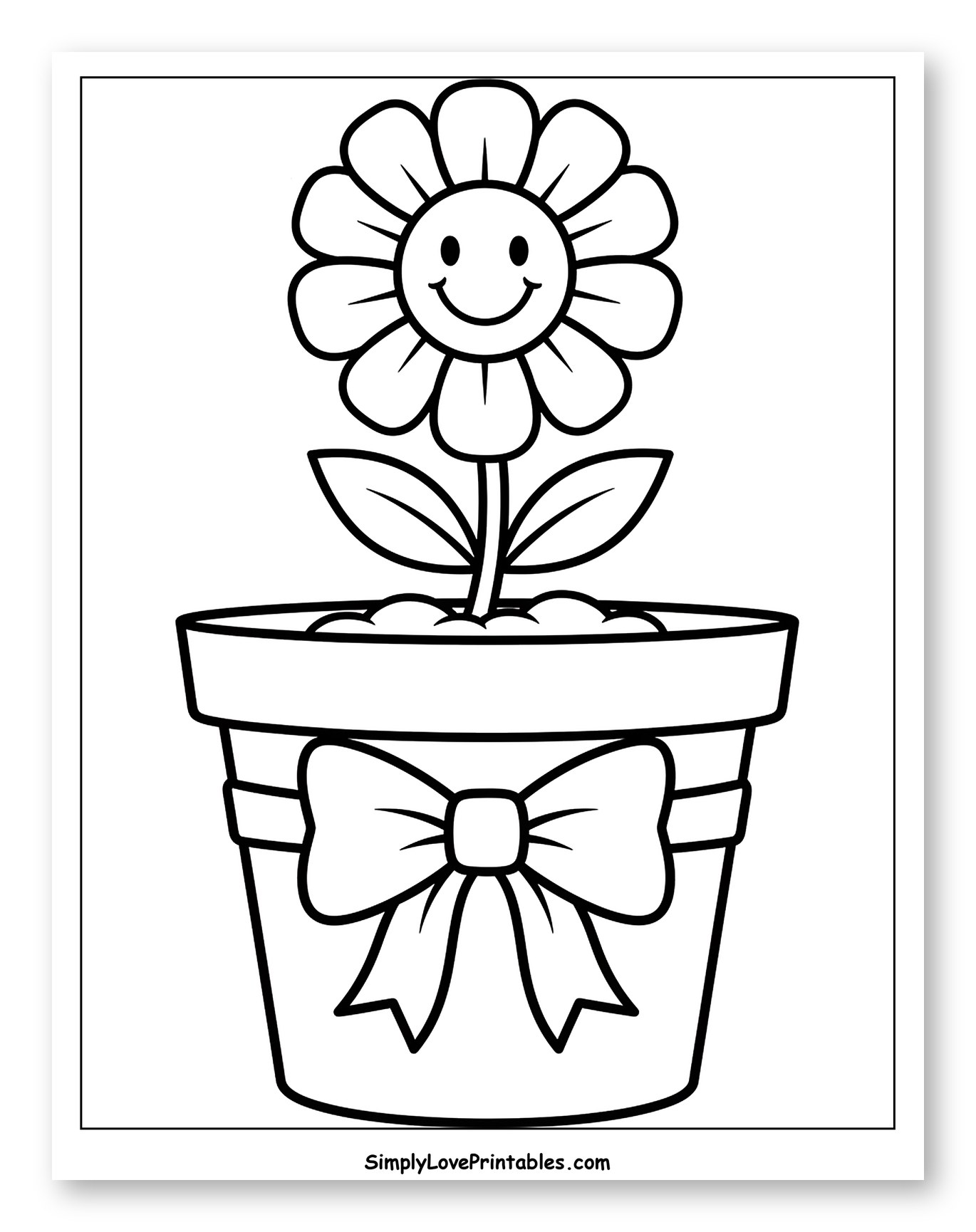 Smiling Flower in Decorated Pot Coloring Sheet for Toddlers