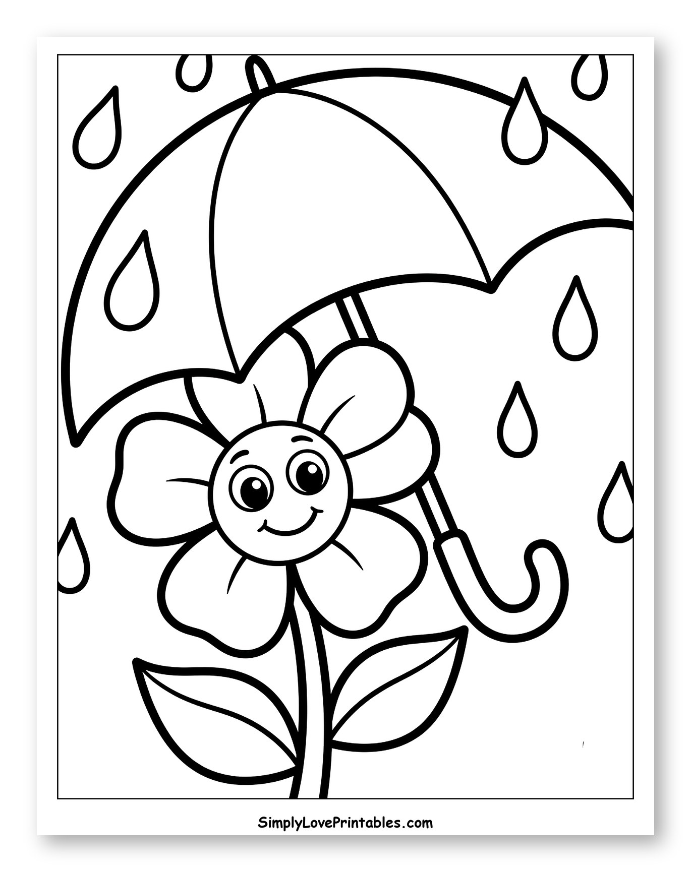 Smiling Flower Under Umbrella with Raindrops