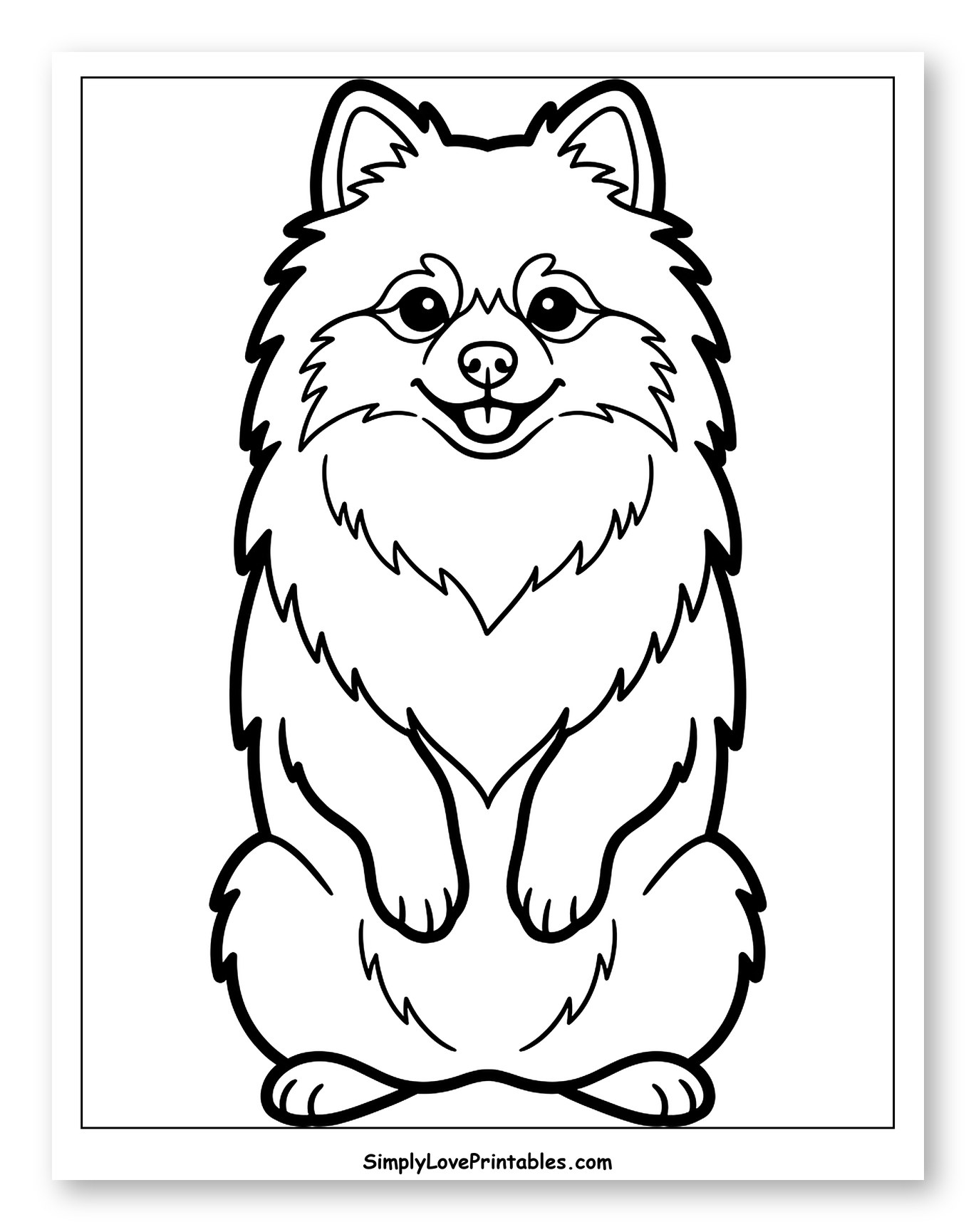 Smiling Fluffy Pomeranian Puppy Coloring Page for Toddlers