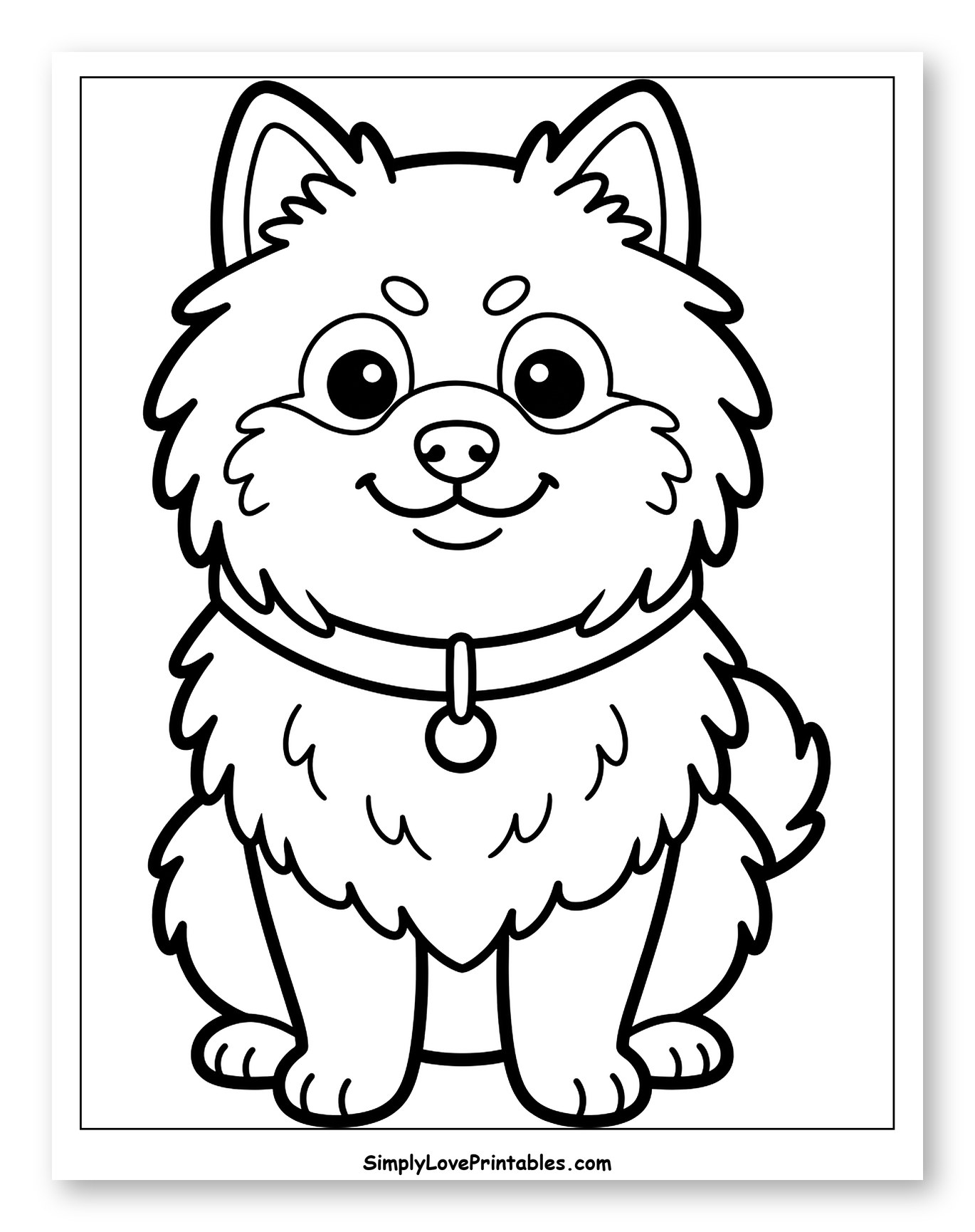 Smiling Fluffy Pomeranian Puppy Wearing Collar to Color for Toddlers
