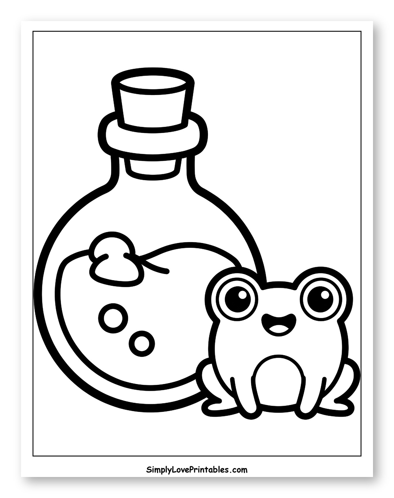 Smiling Frog Next to Potion Bottle