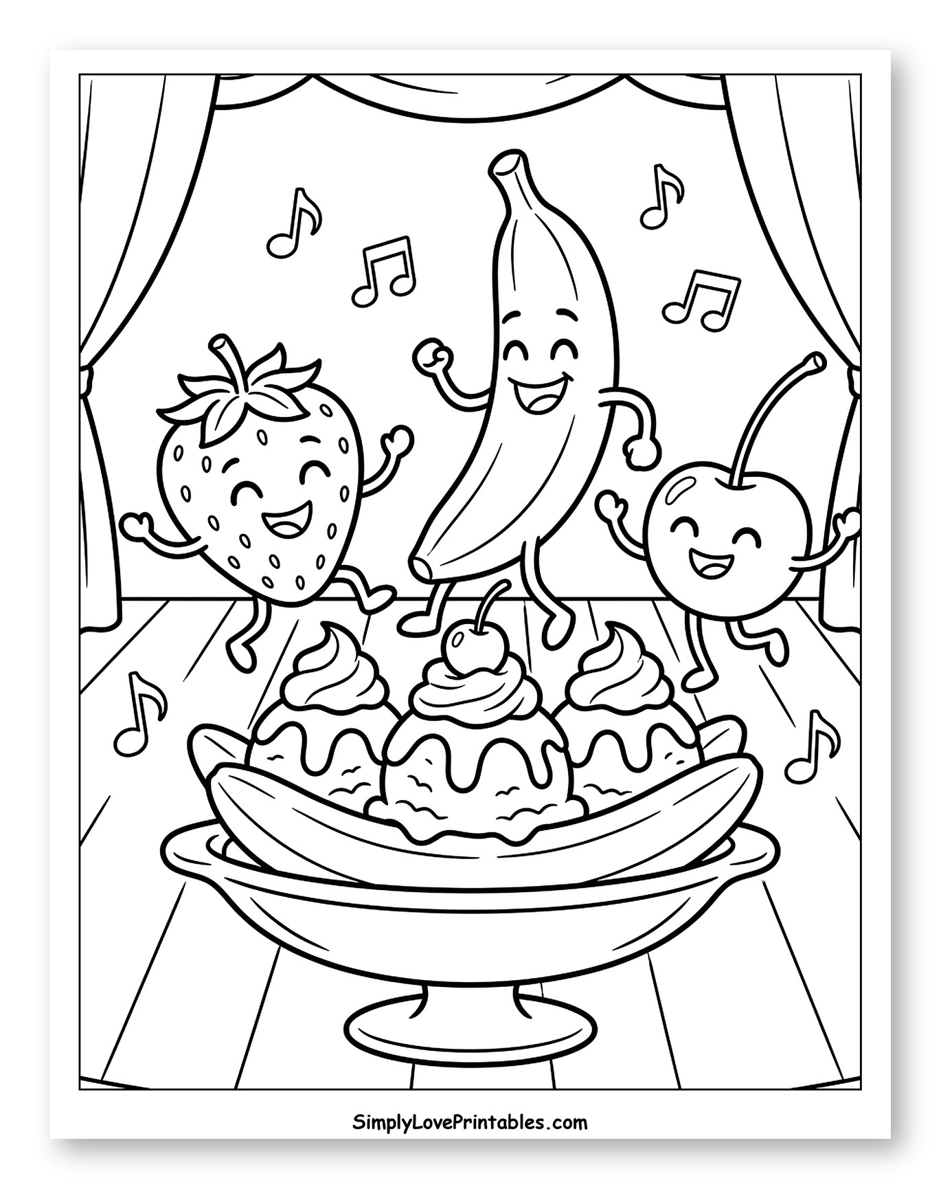 Smiling Fruits Dancing on Stage with Banana Split