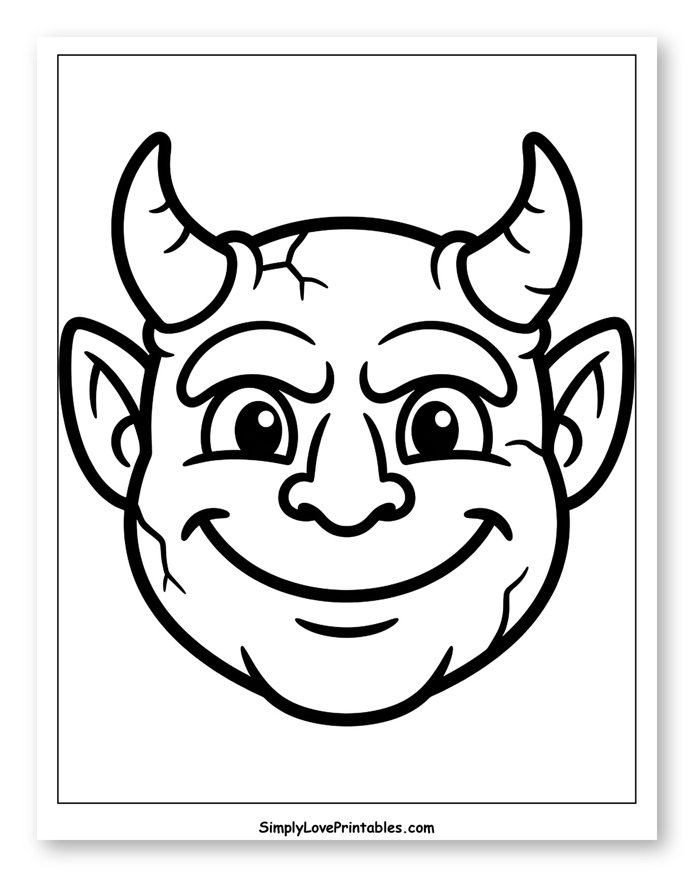 Smiling Gargoyle Face with Horns Coloring Page for Toddlers