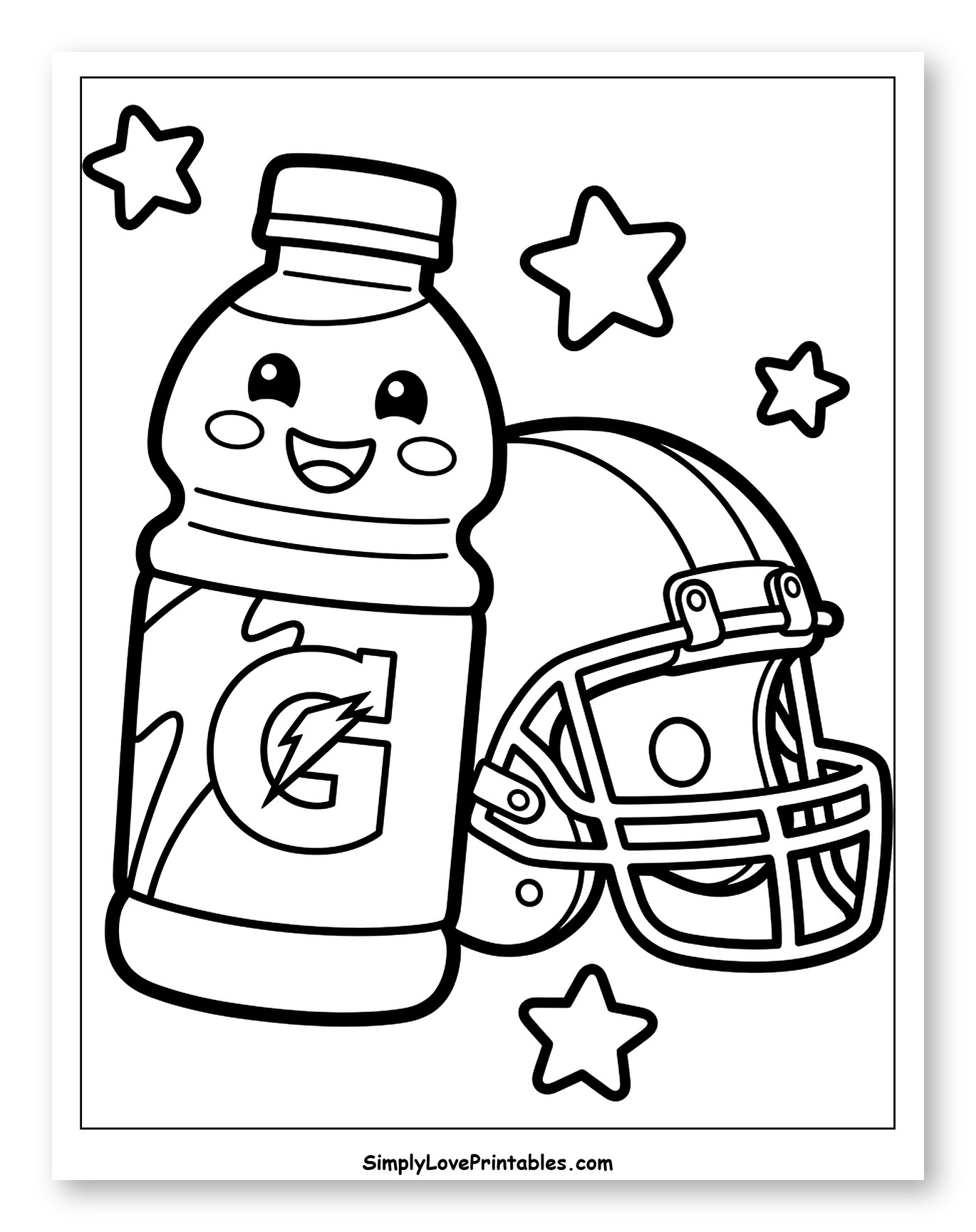 Smiling Gatorade Bottle with Football Helmet and Stars to Color for Toddlers