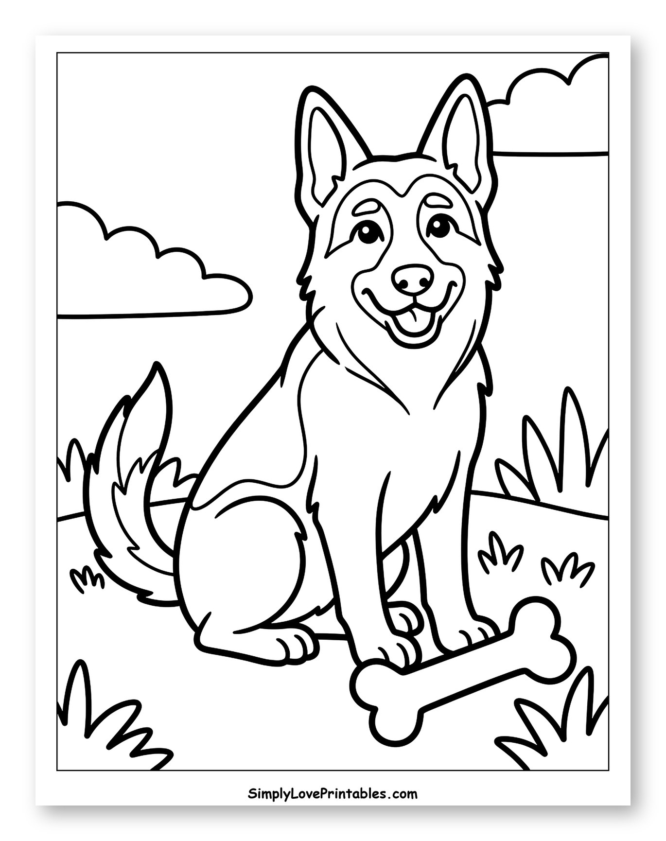 Smiling German Shepherd Dog Holding a Bone