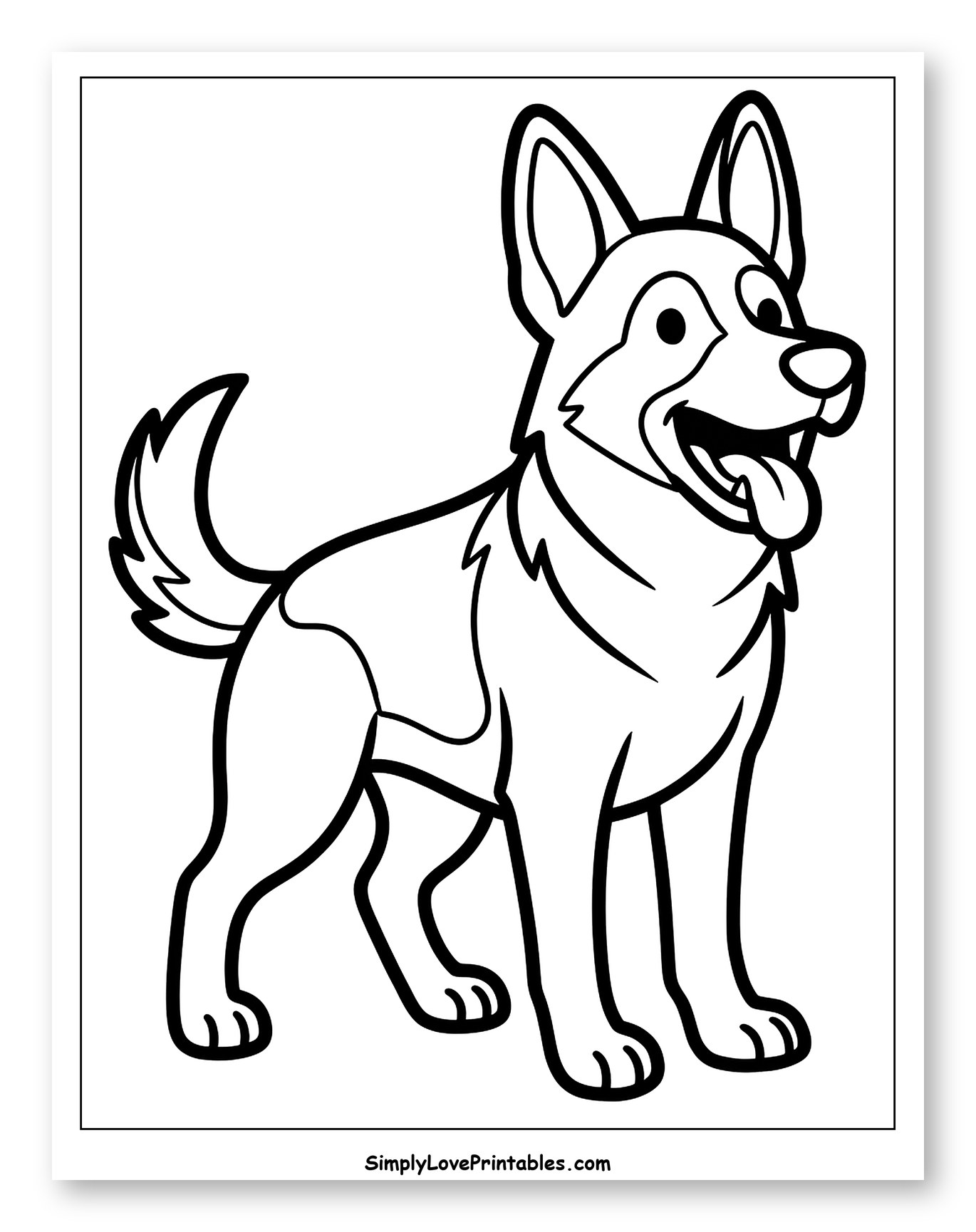 Smiling German Shepherd Dog Line Art