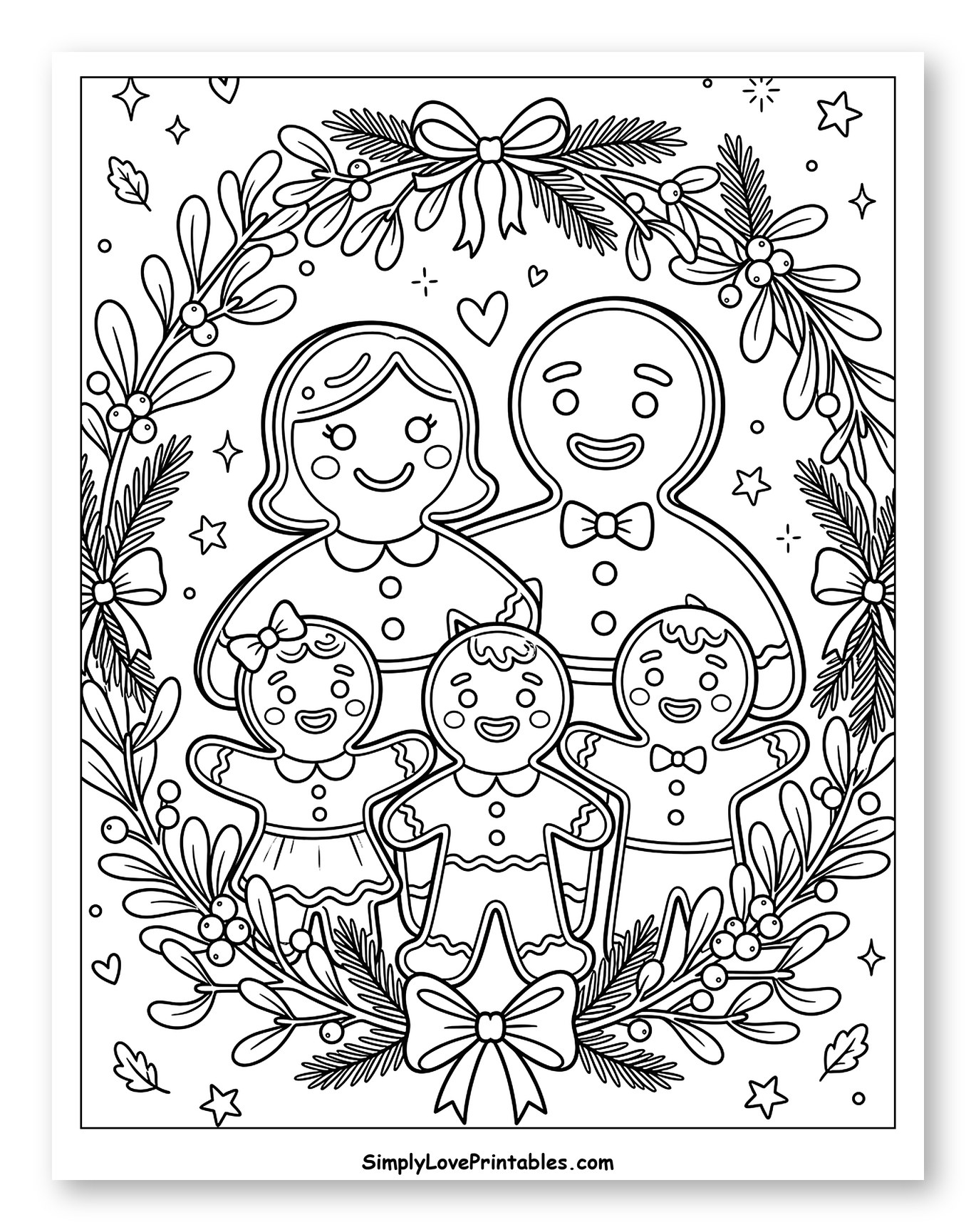 Smiling Gingerbread Family in a Festive Wreath
