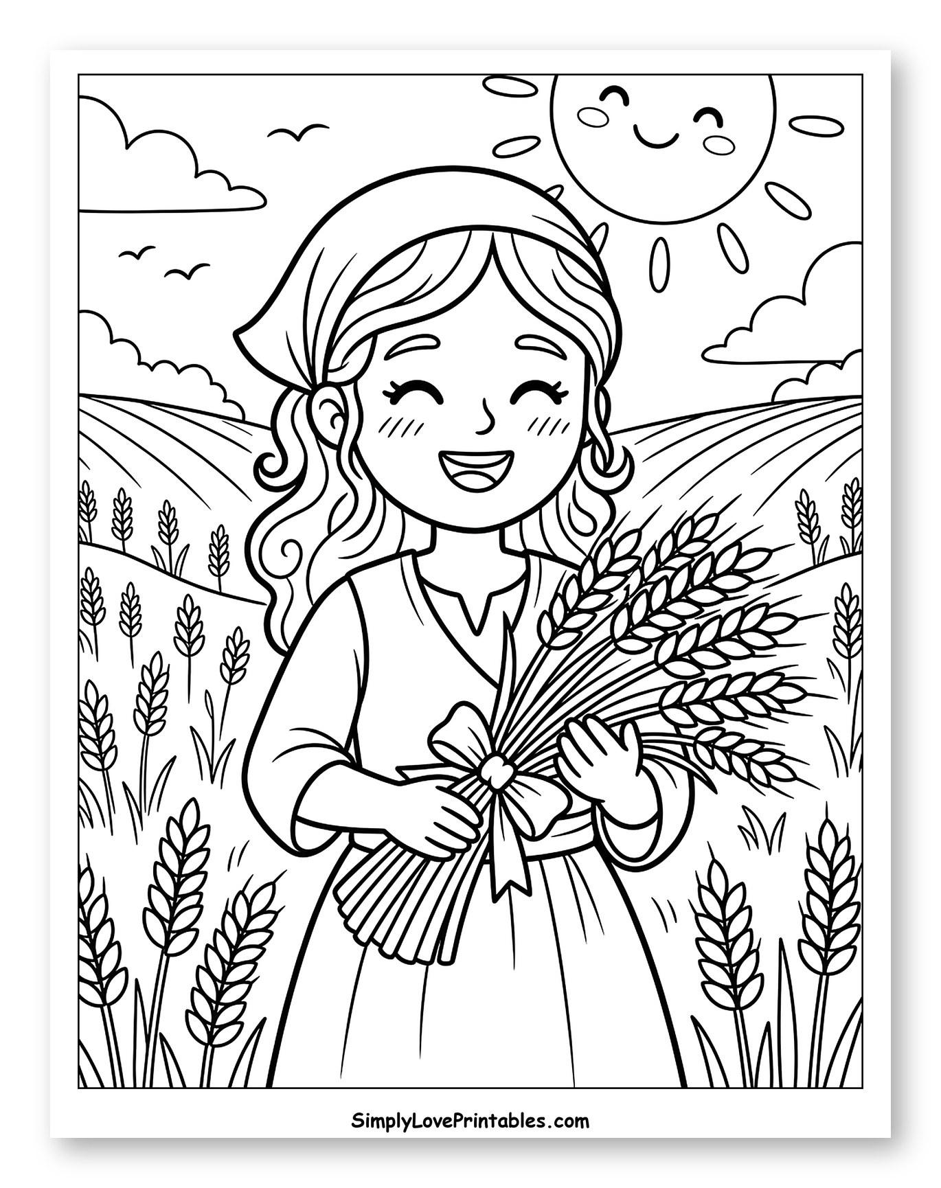 Smiling Girl Holding Wheat in a Field