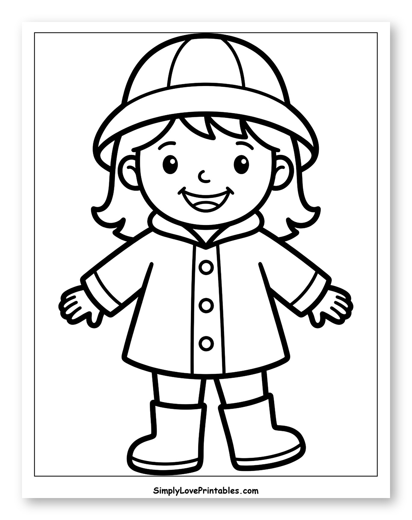 Smiling Girl in Raincoat and Boots