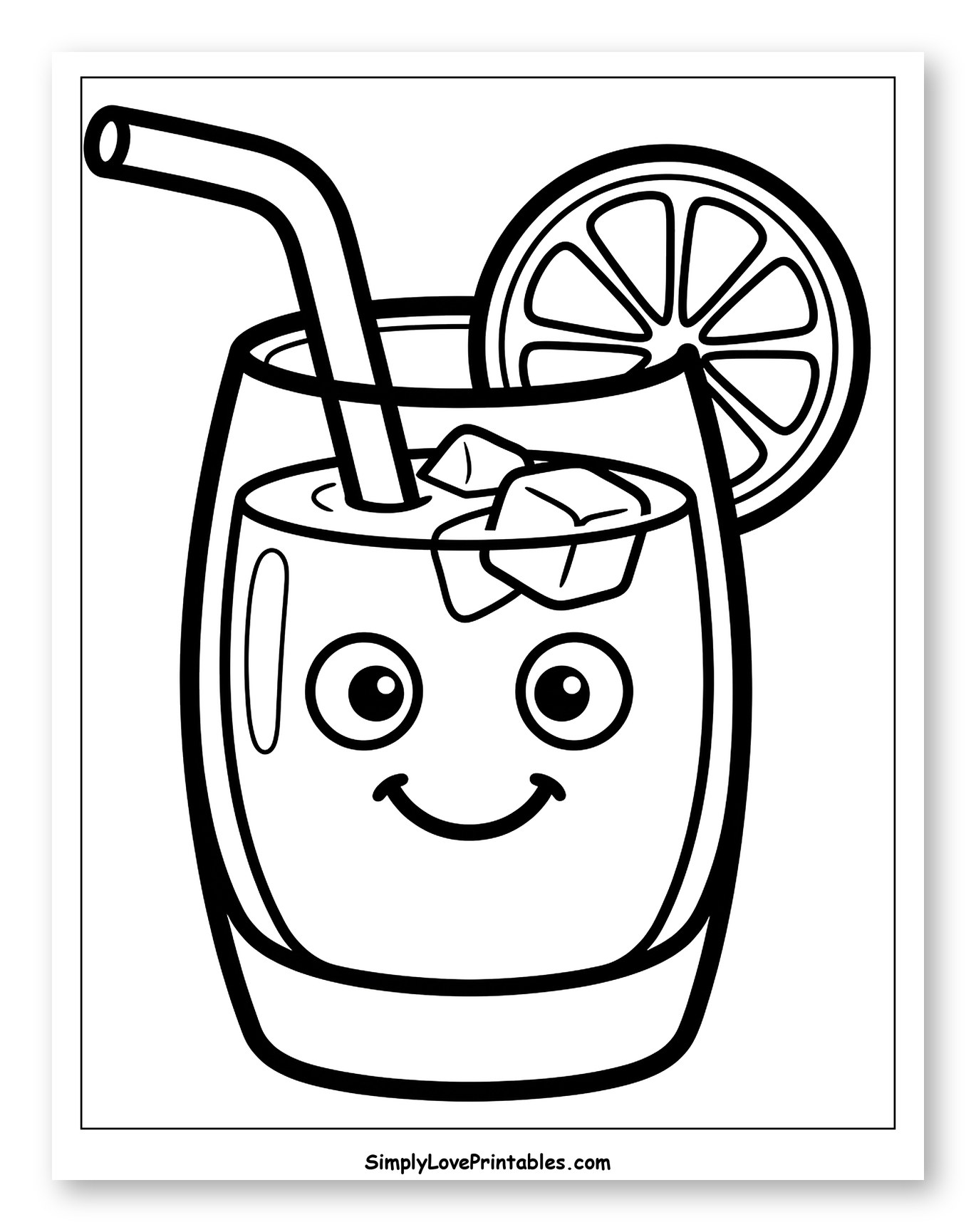 Smiling Glass of Lemonade with Ice Coloring Page for Toddlers