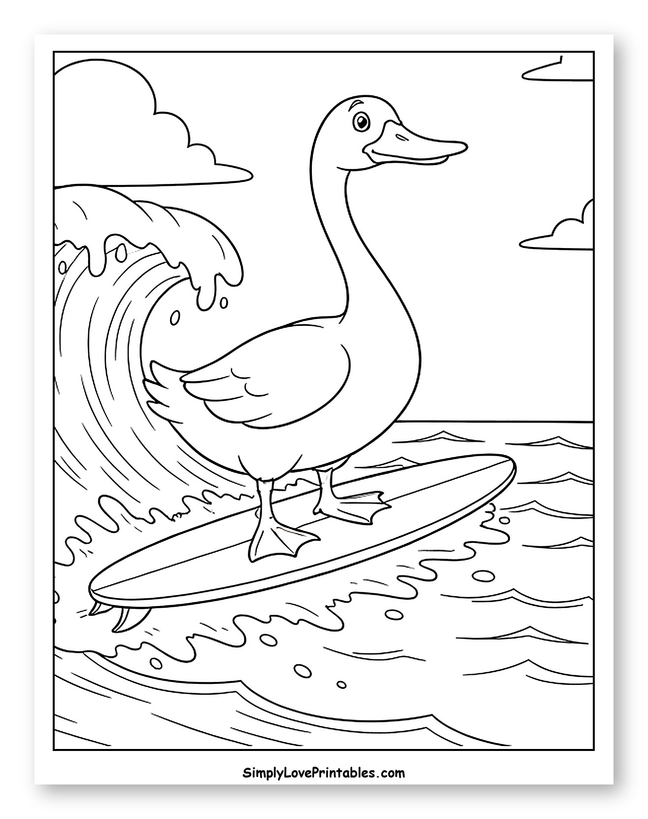 Smiling Goose Surfer with Big Wave