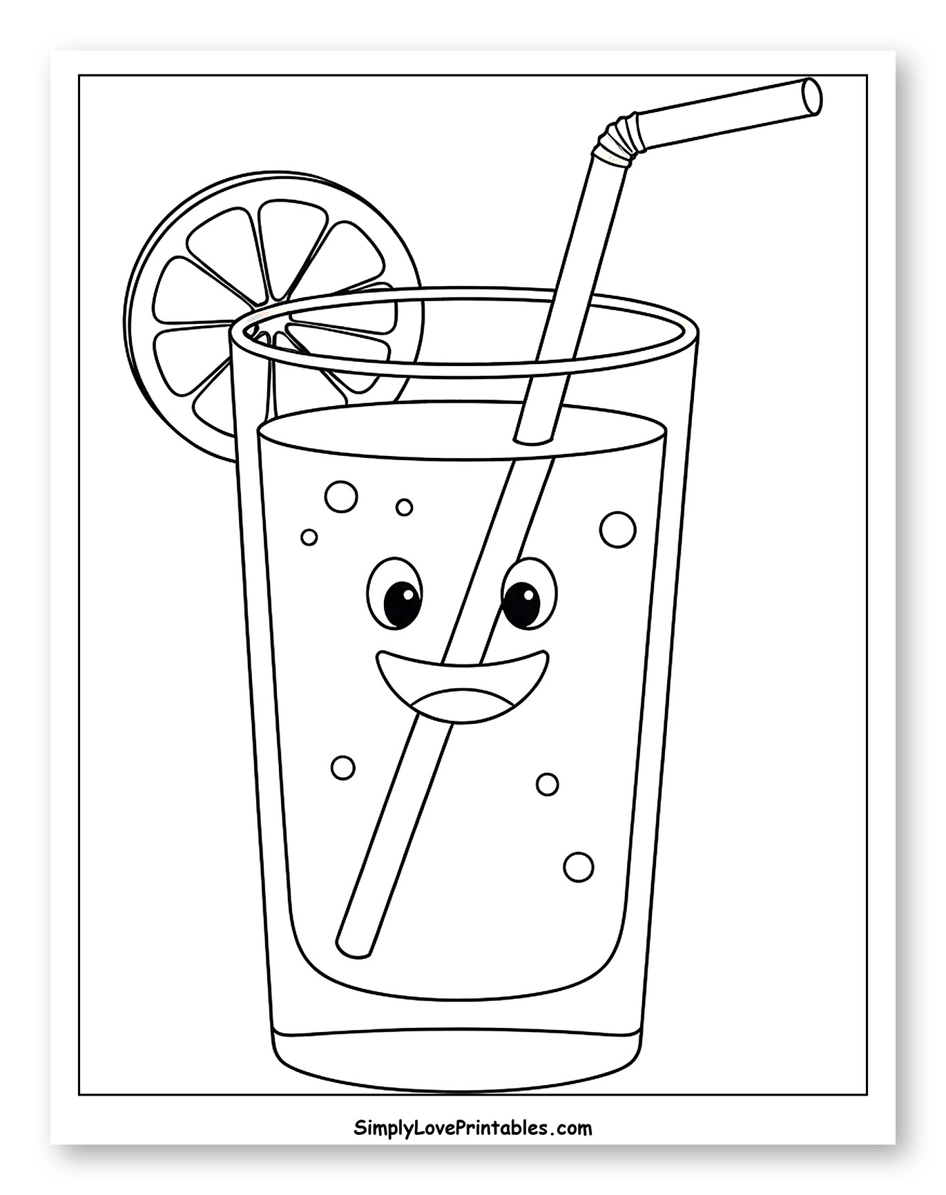 Smiling Grapefruit Drink with a Straw Coloring Sheet for Toddlers