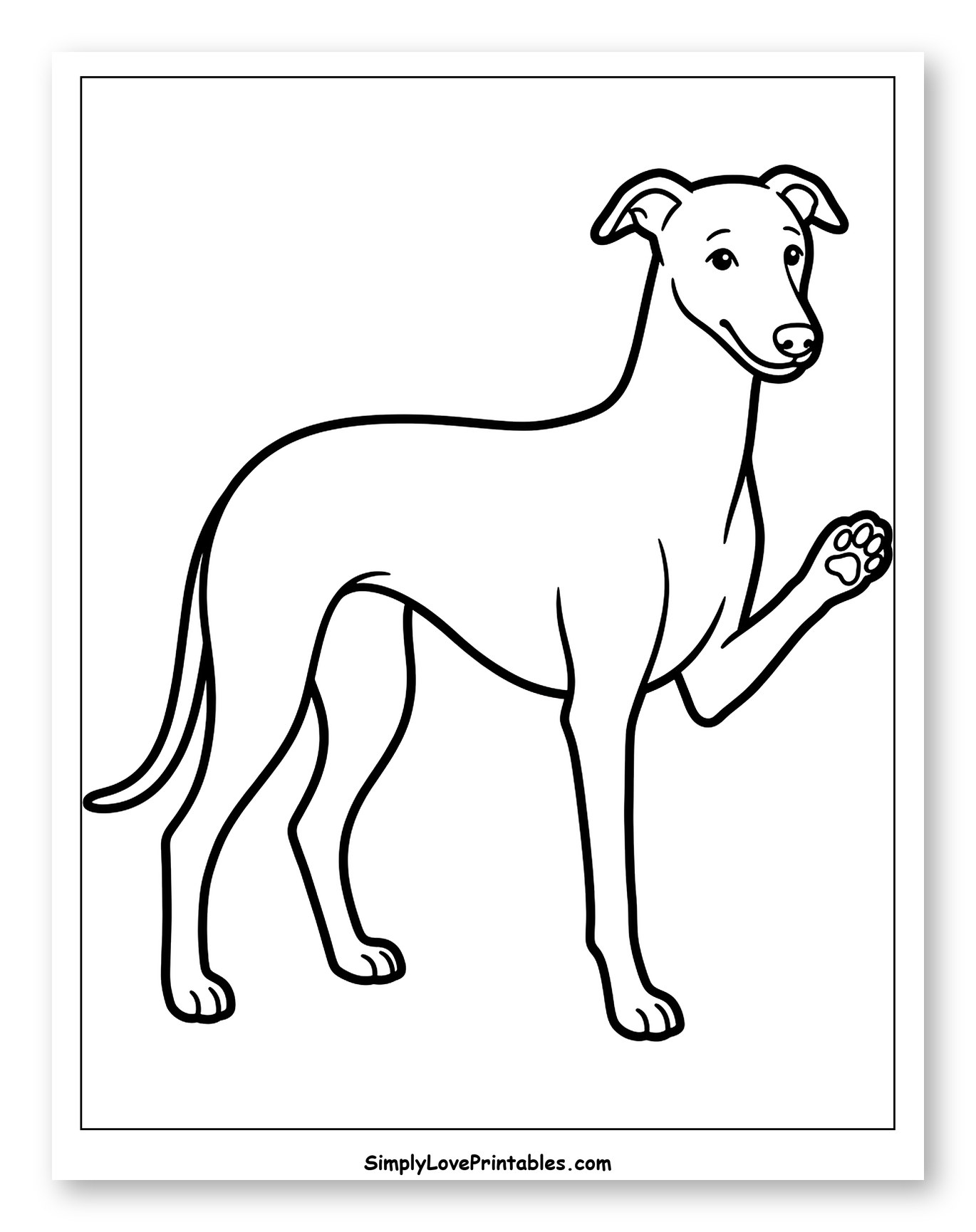 Smiling Greyhound Dog Raising Paw Coloring Sheet for Toddlers