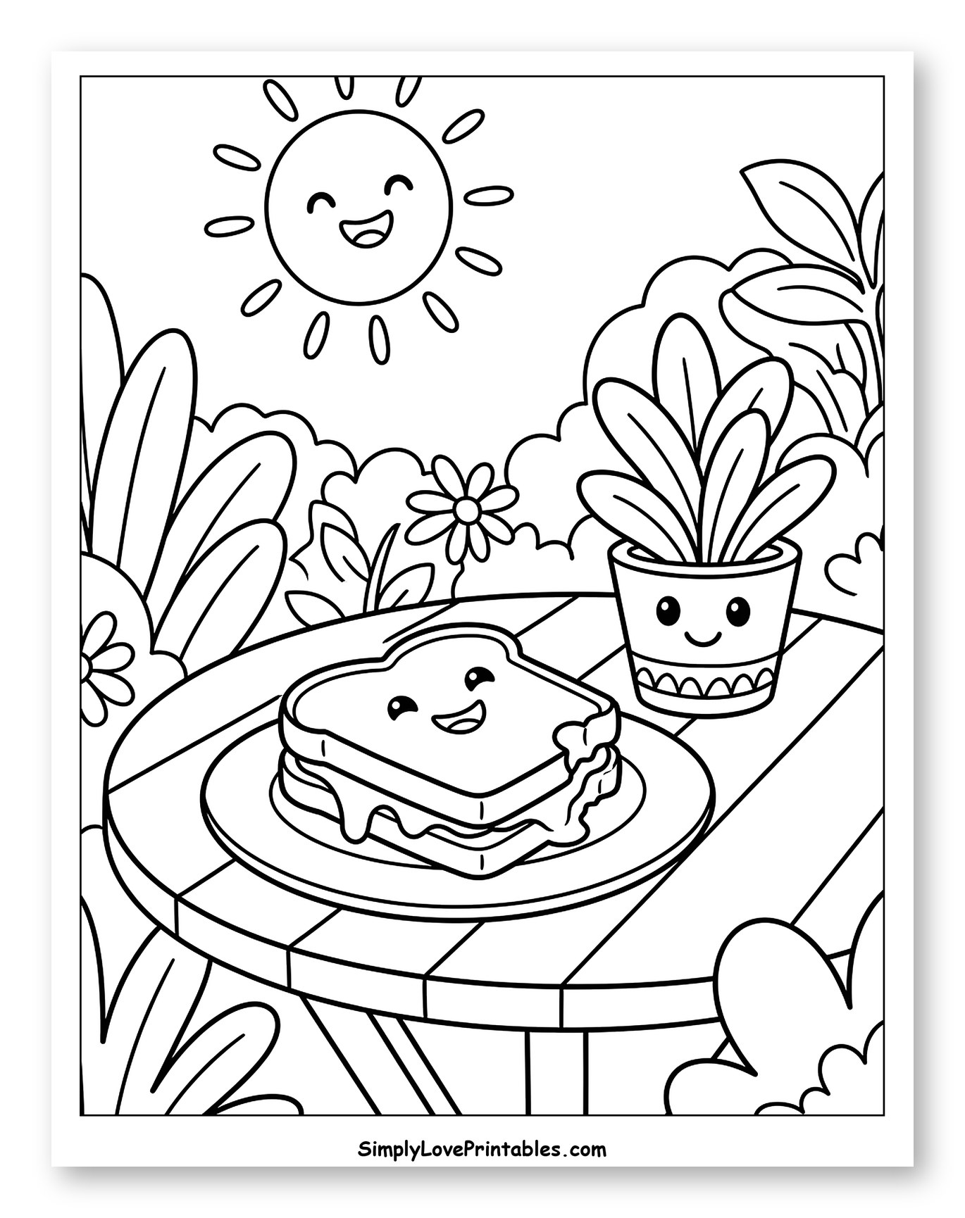 Smiling Grilled Cheese Sandwich on Outdoor Table