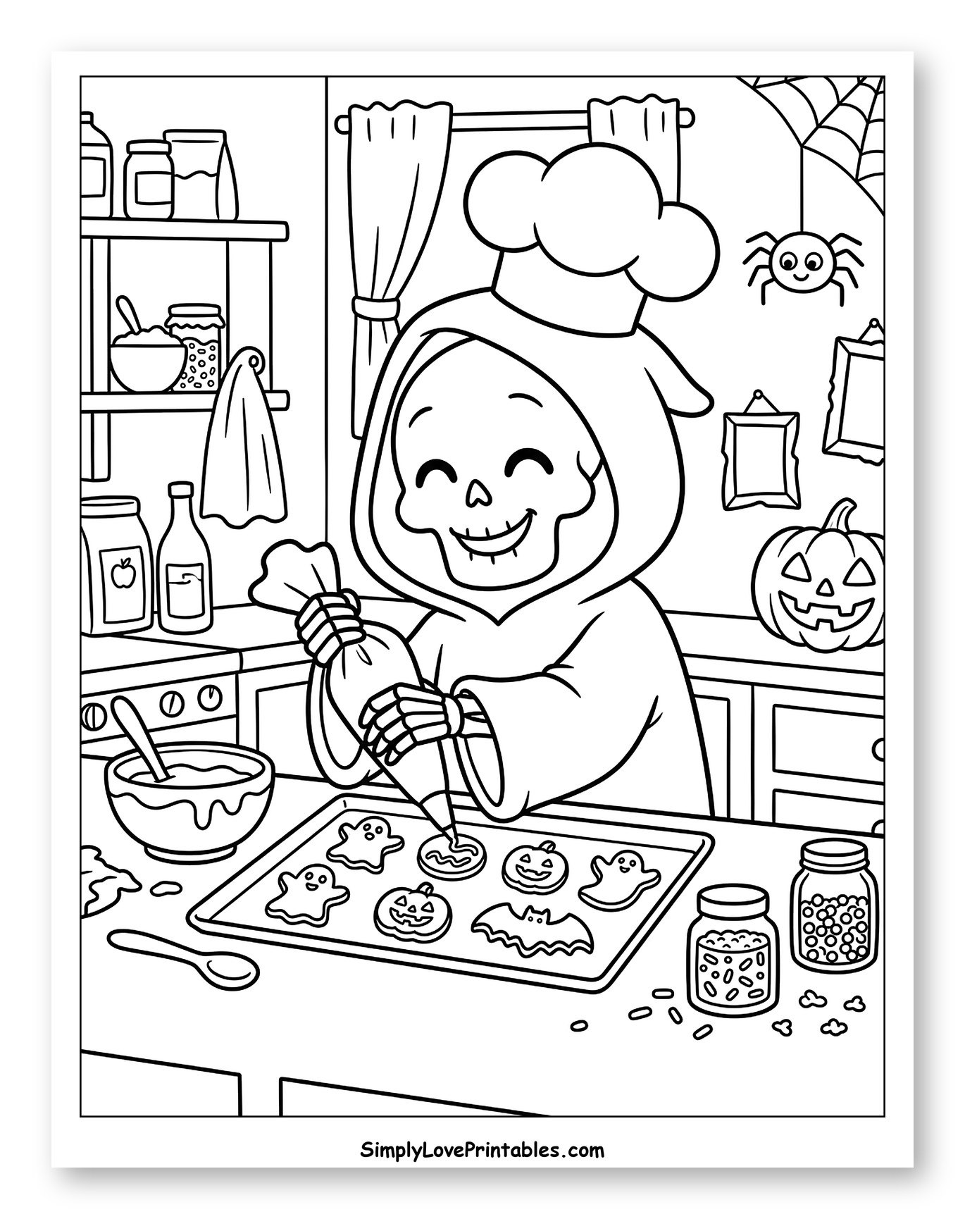Smiling Grim Reaper Baking Halloween Cookies