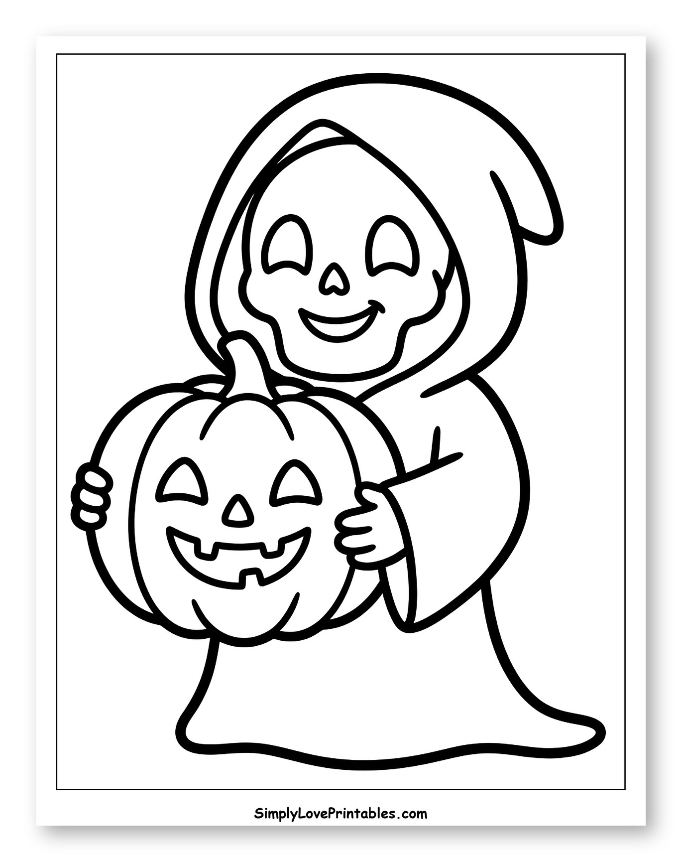 Smiling Grim Reaper Holding Jack-o'-lantern