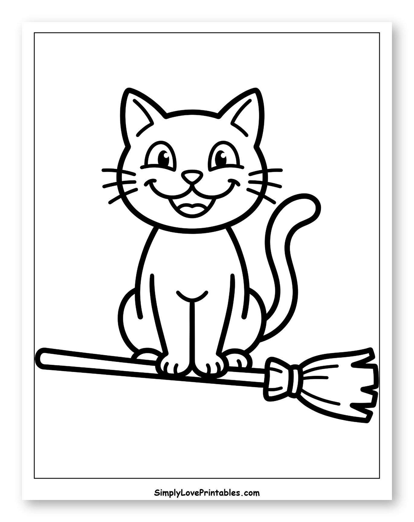 Smiling Halloween Cat on a Broom