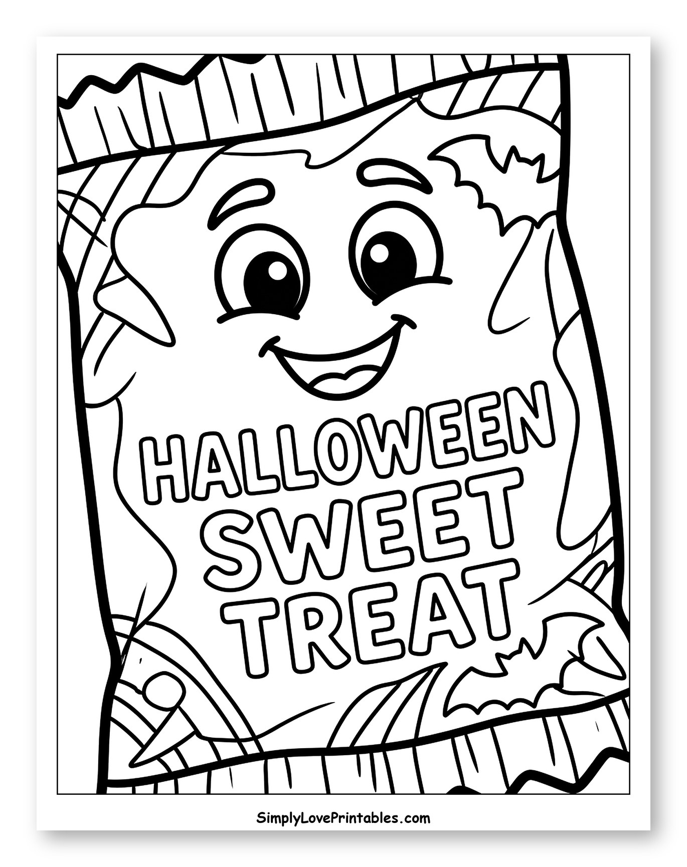 Smiling Halloween Sweet Treat Bag Coloring Sheet for Toddlers
