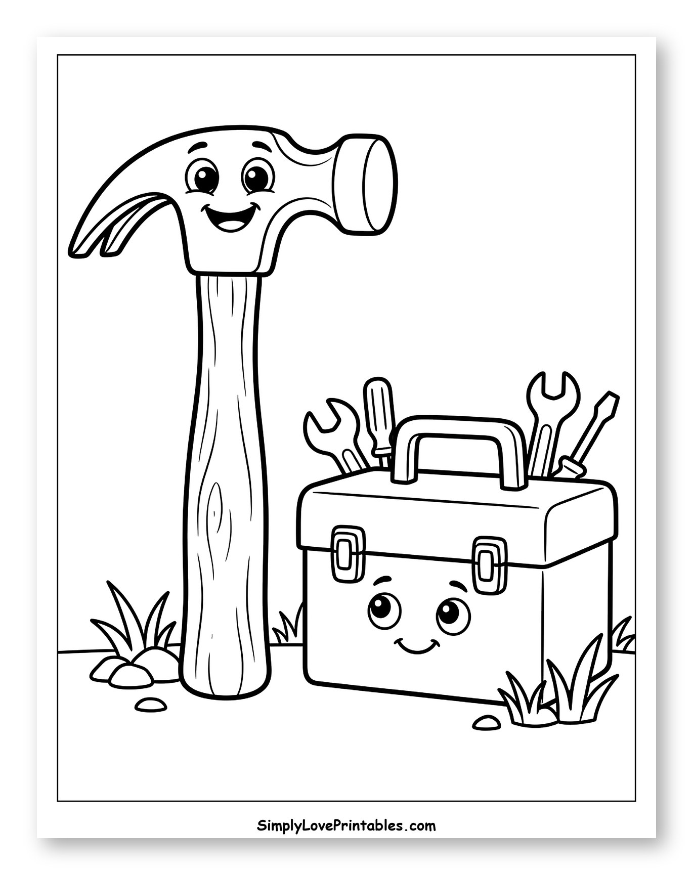 Smiling Hammer and Toolbox with Tools