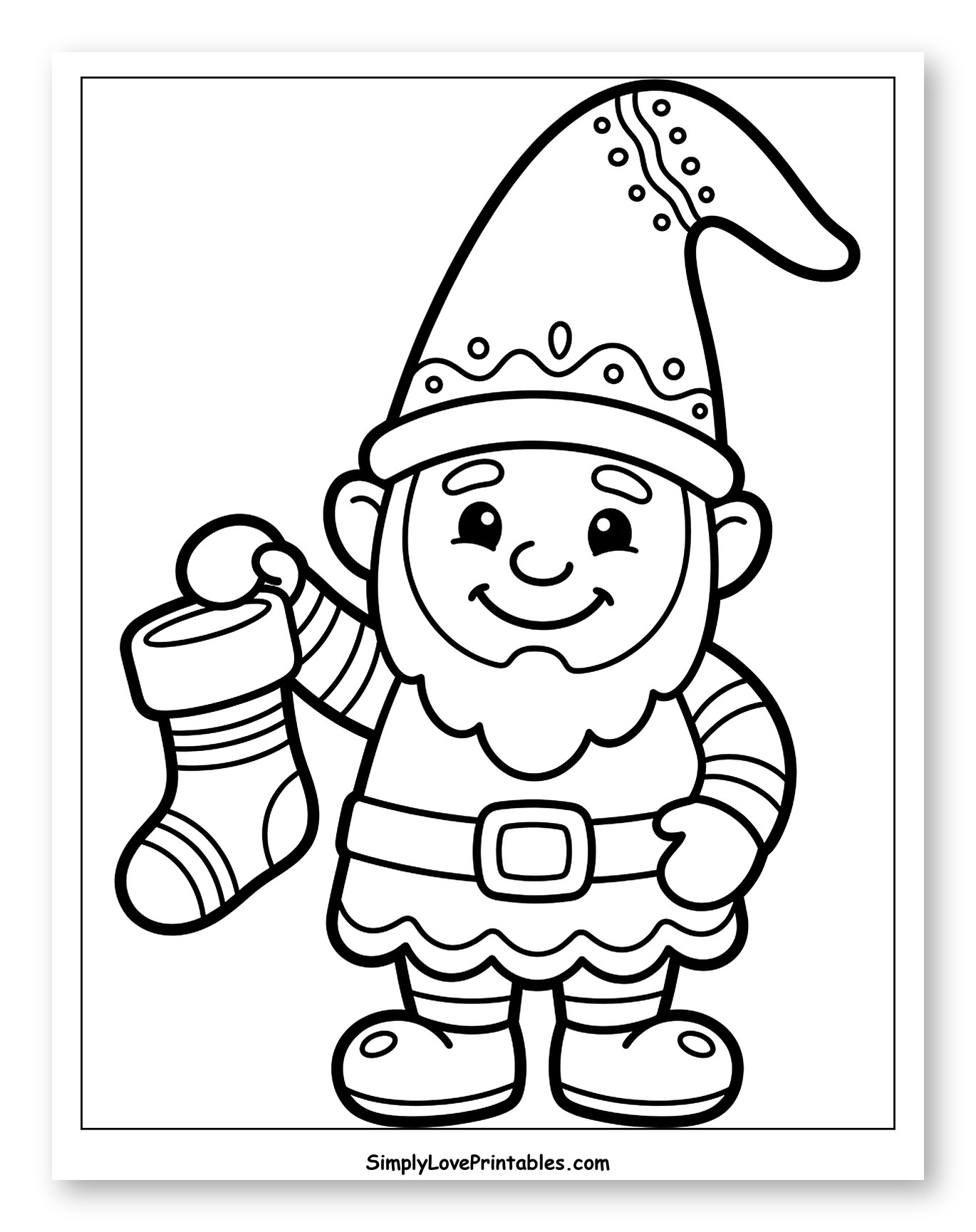Smiling Holiday Gnome with Christmas Stocking