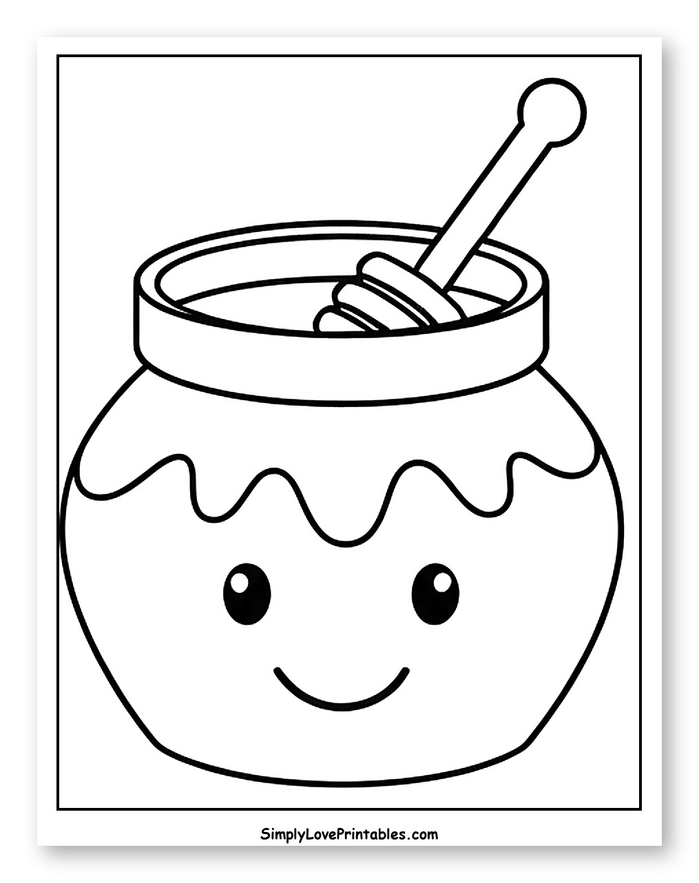 Smiling Honey Pot with Dipper to Color for Toddlers