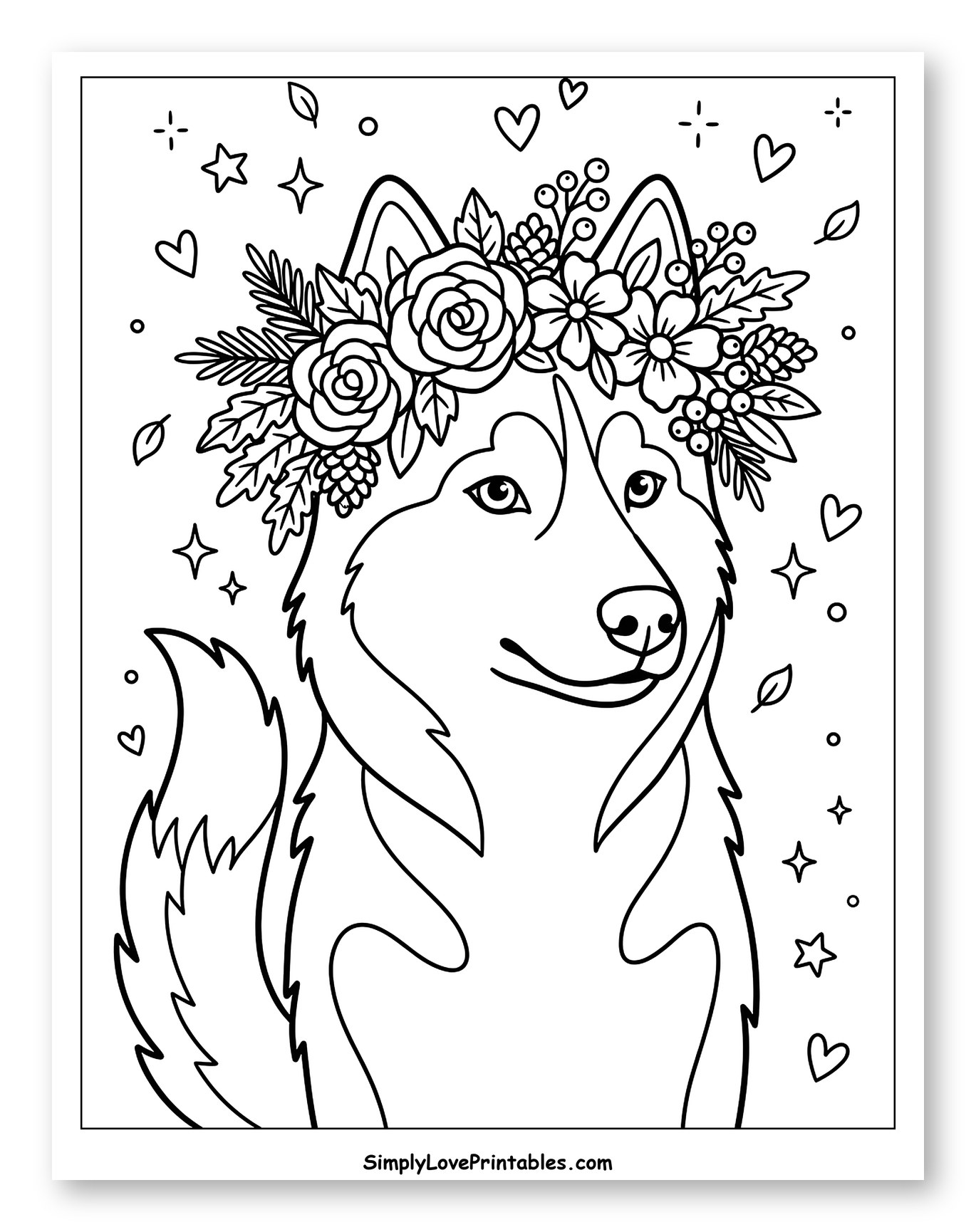Smiling Husky with a Floral Crown