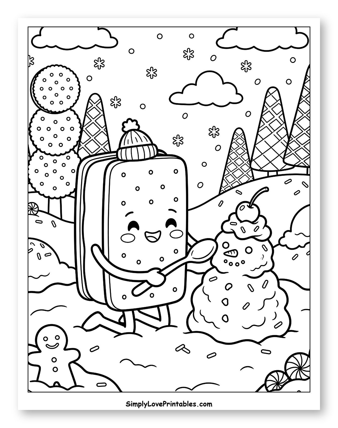 Smiling Ice Cream Sandwich Building Snowman