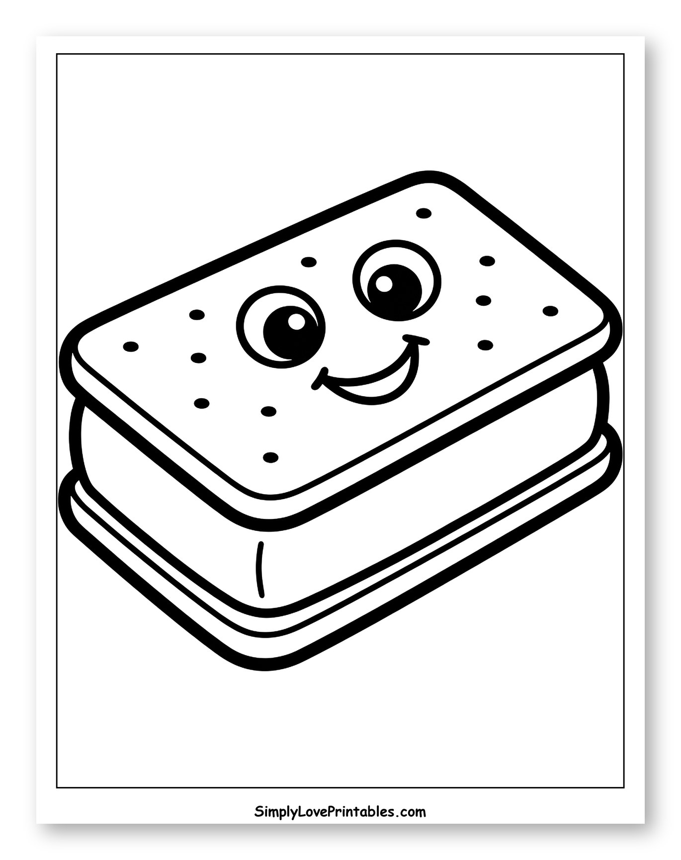 Smiling Ice Cream Sandwich Character Coloring Page for Toddlers