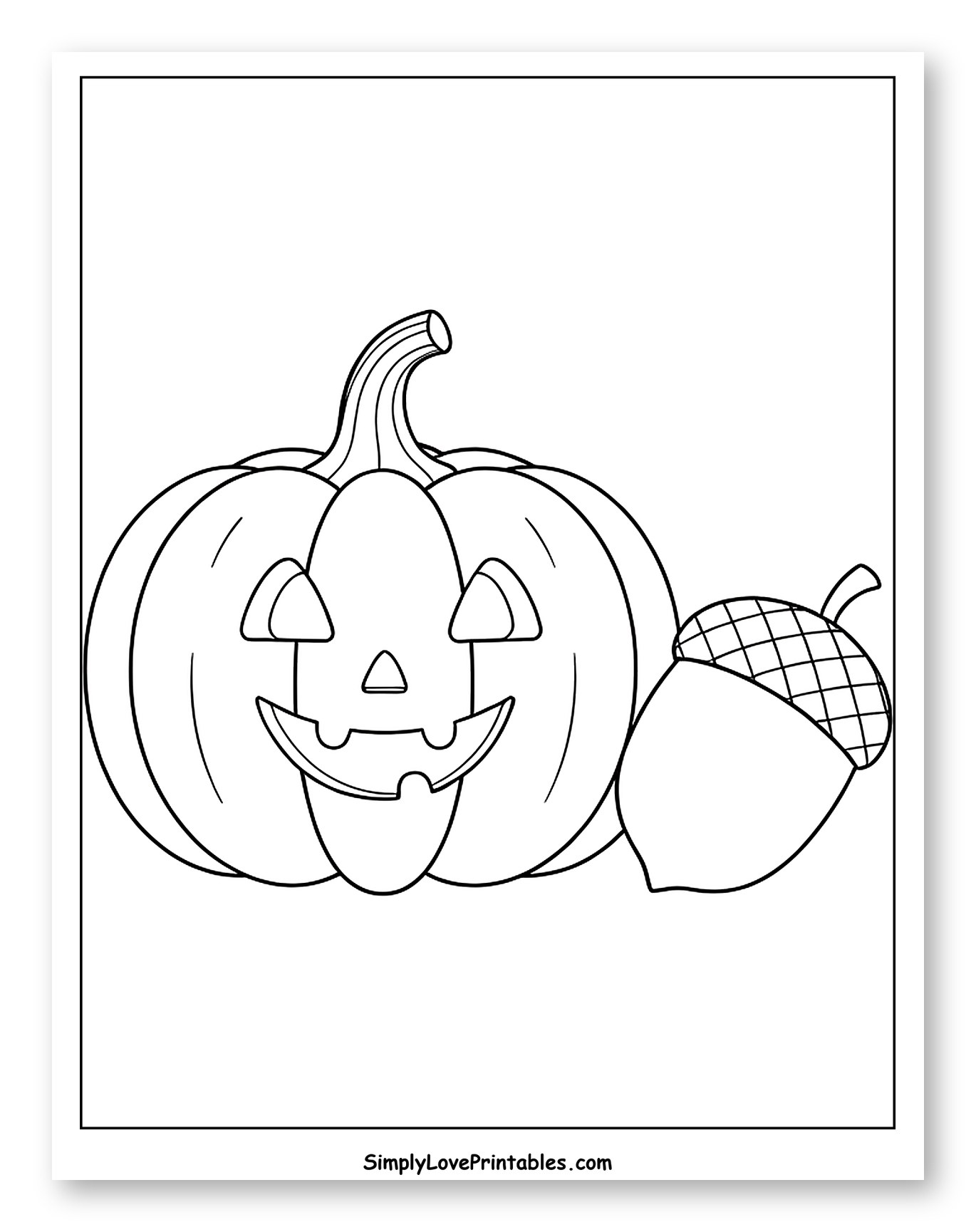 Smiling Jack-o'-lantern and a Little Acorn Coloring Sheet for Toddlers