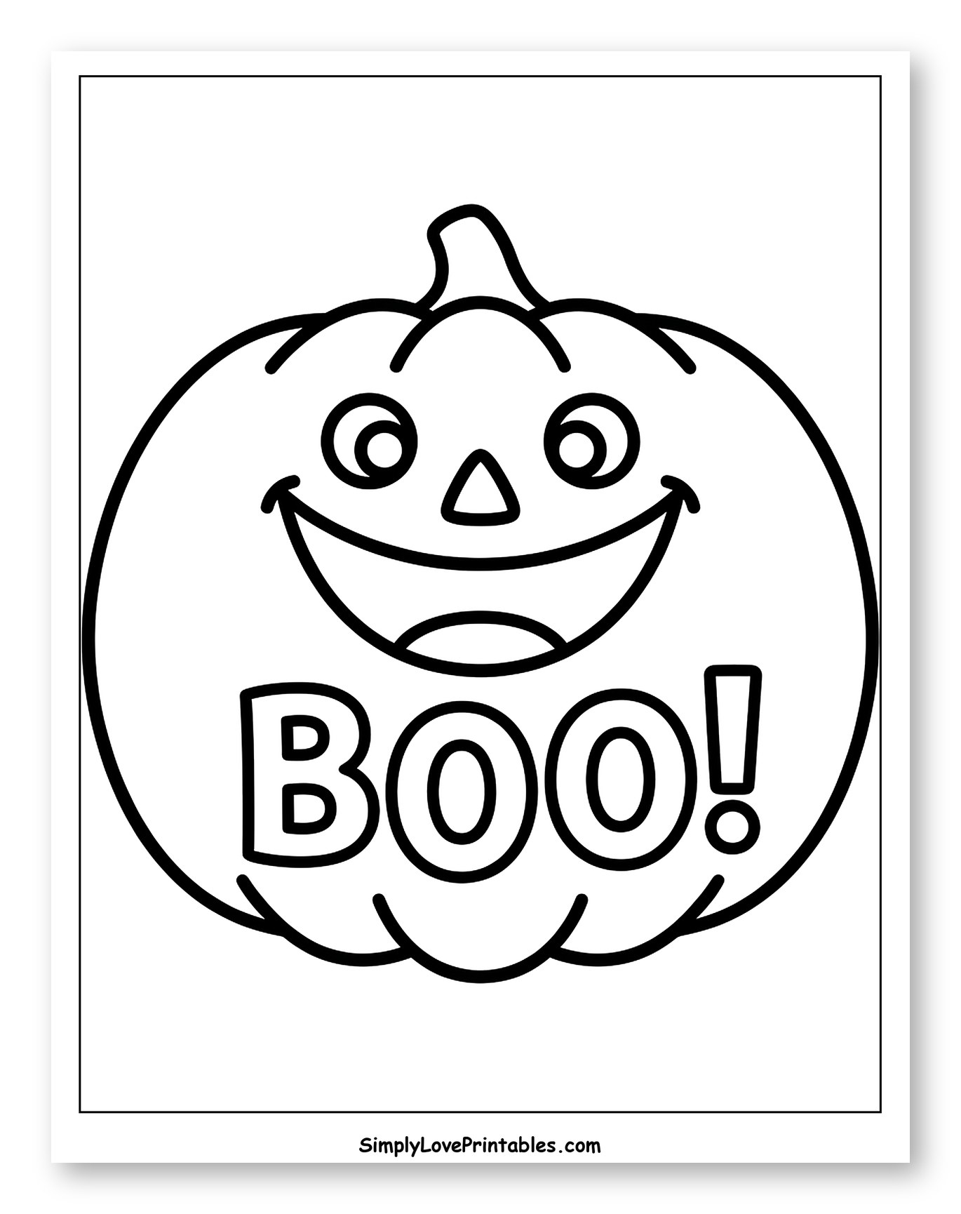 Smiling Jack-o'-lantern Says "BOO!" Coloring Sheet for Toddlers