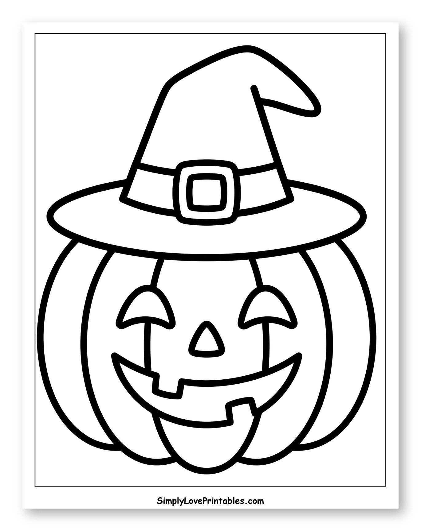 Smiling Jack-o'-lantern Wearing a Witch Hat Coloring Page for Toddlers