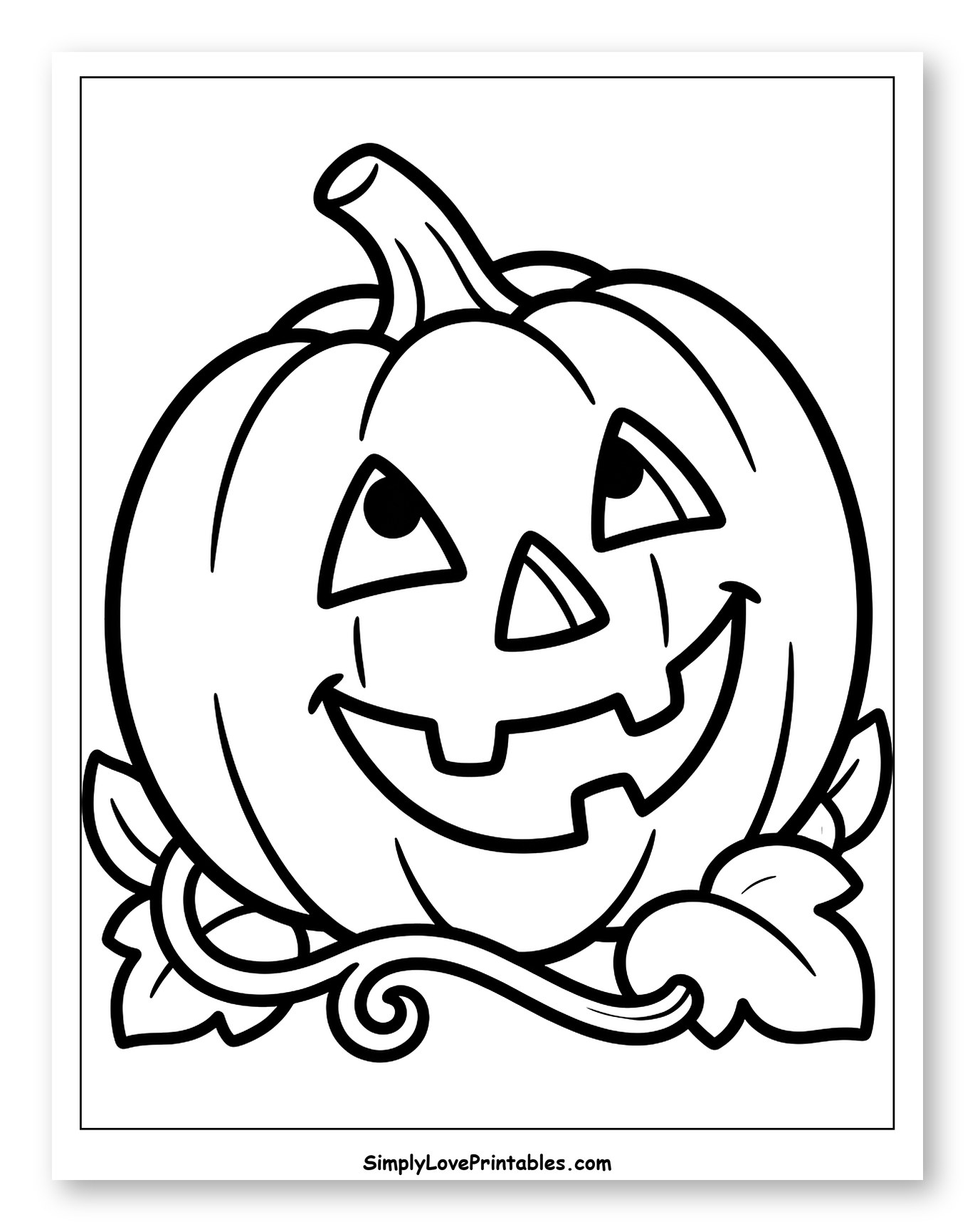 Smiling Jack-o'-Lantern with Autumn Foliage to Color for Toddlers