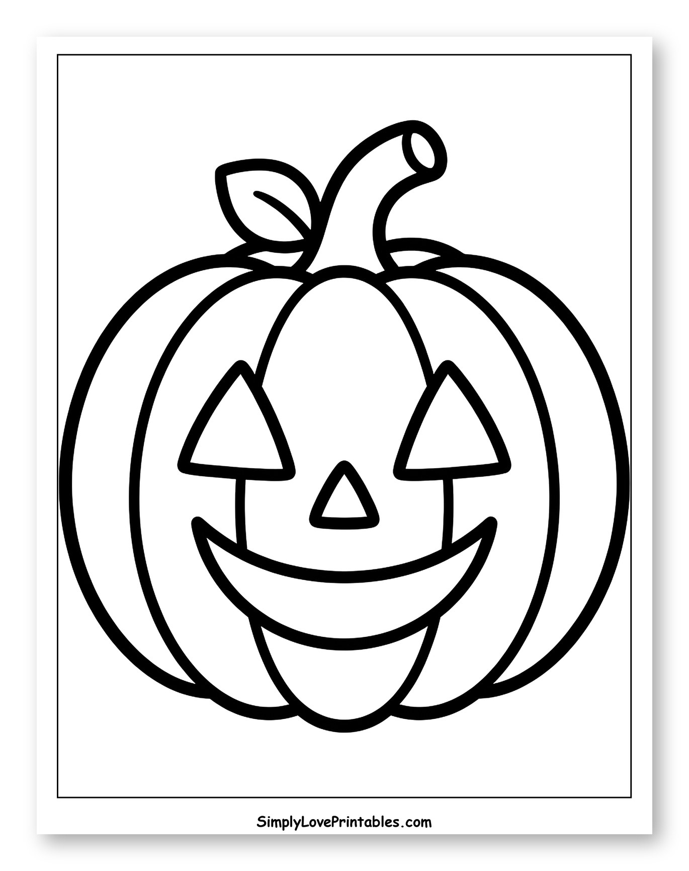 Smiling Jack-o'-lantern with Leaf and Stem Coloring Page for Toddlers