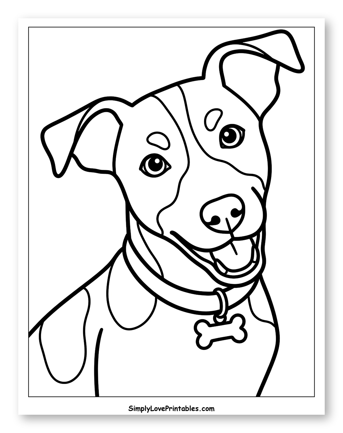 Smiling Jack Russell Dog Wearing a Collar Coloring Sheet for Toddlers