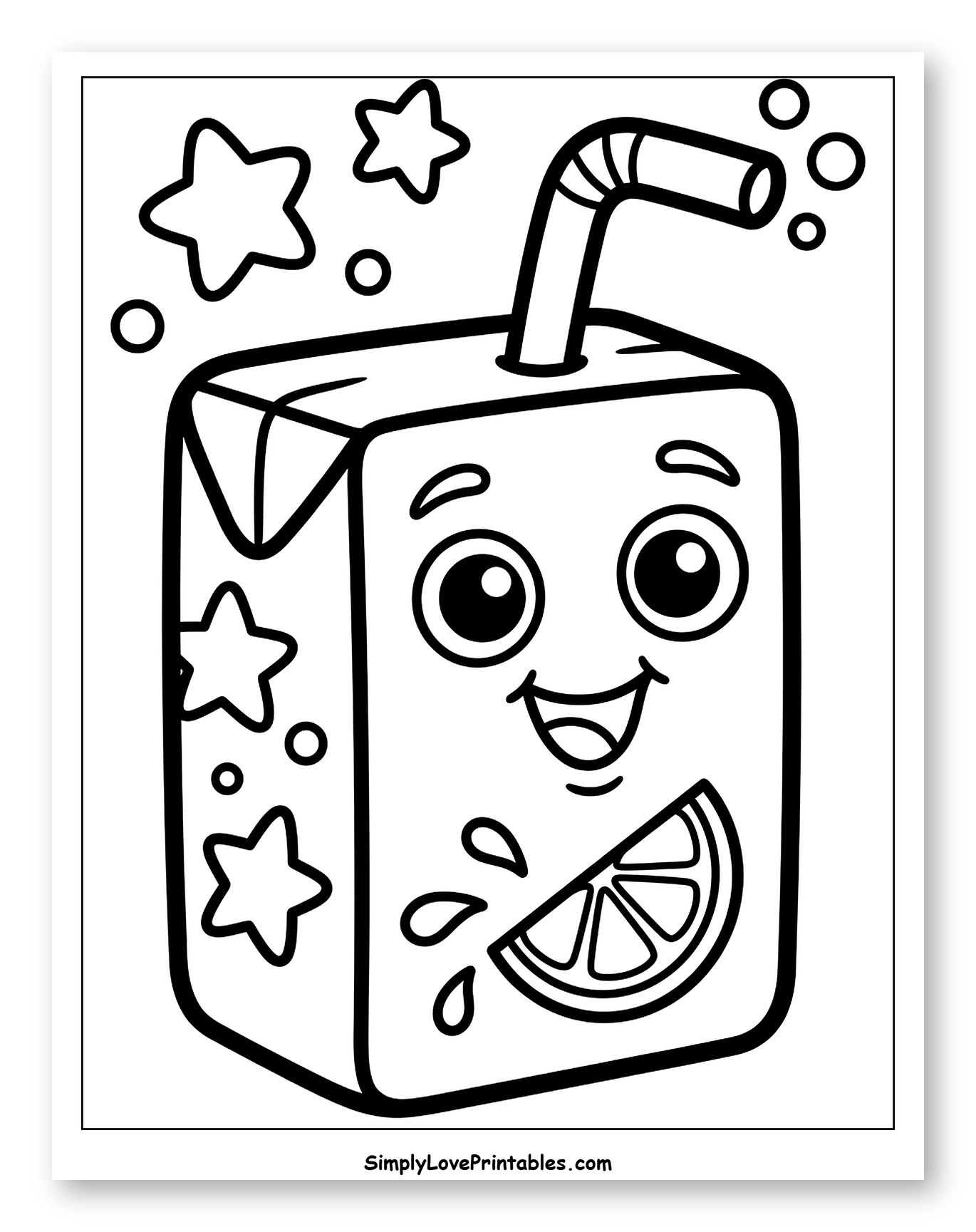 Smiling Juice Box with Straw and Lemon to Color for Toddlers