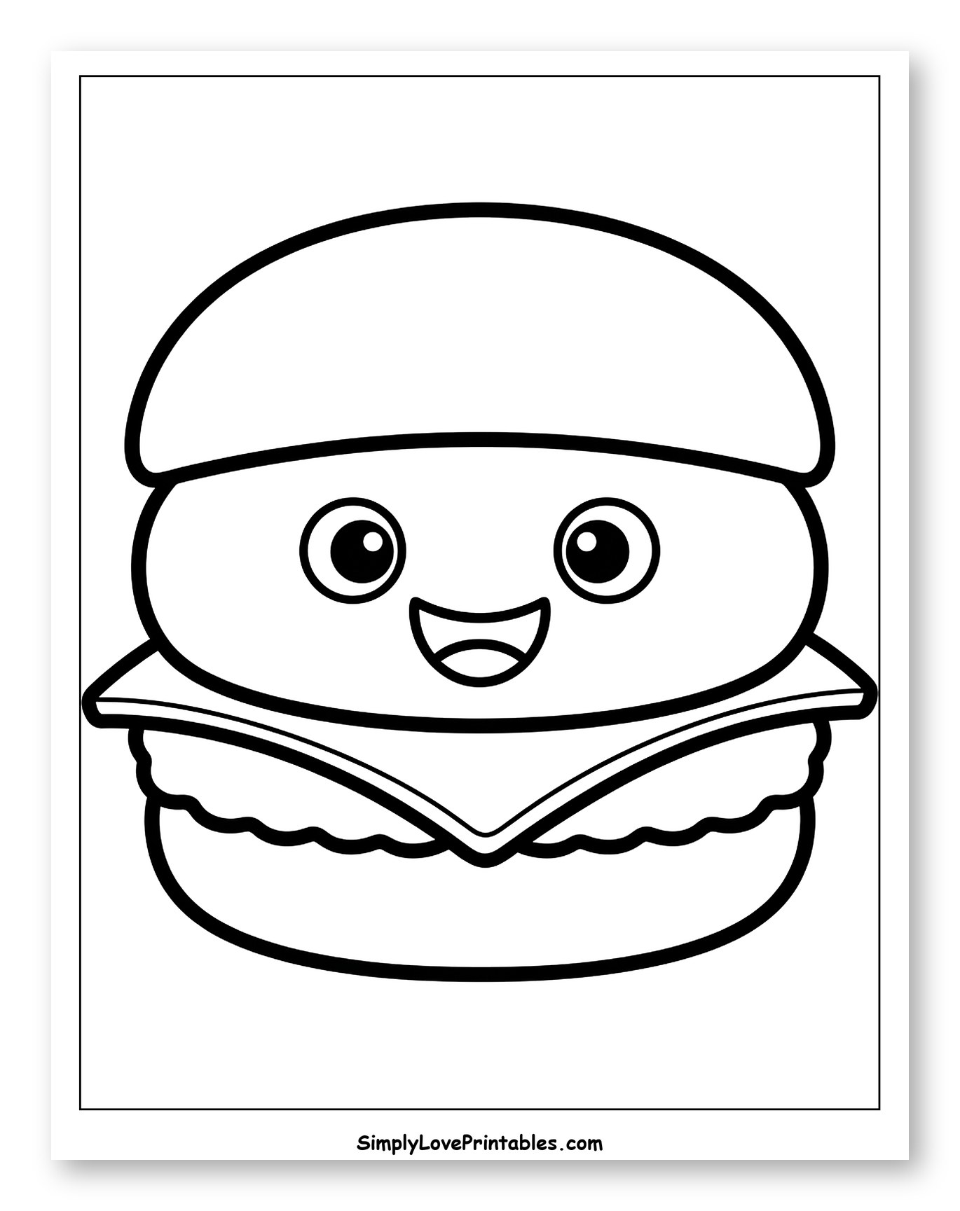 Smiling Kawaii Cheeseburger Drawing Coloring Page for Toddlers