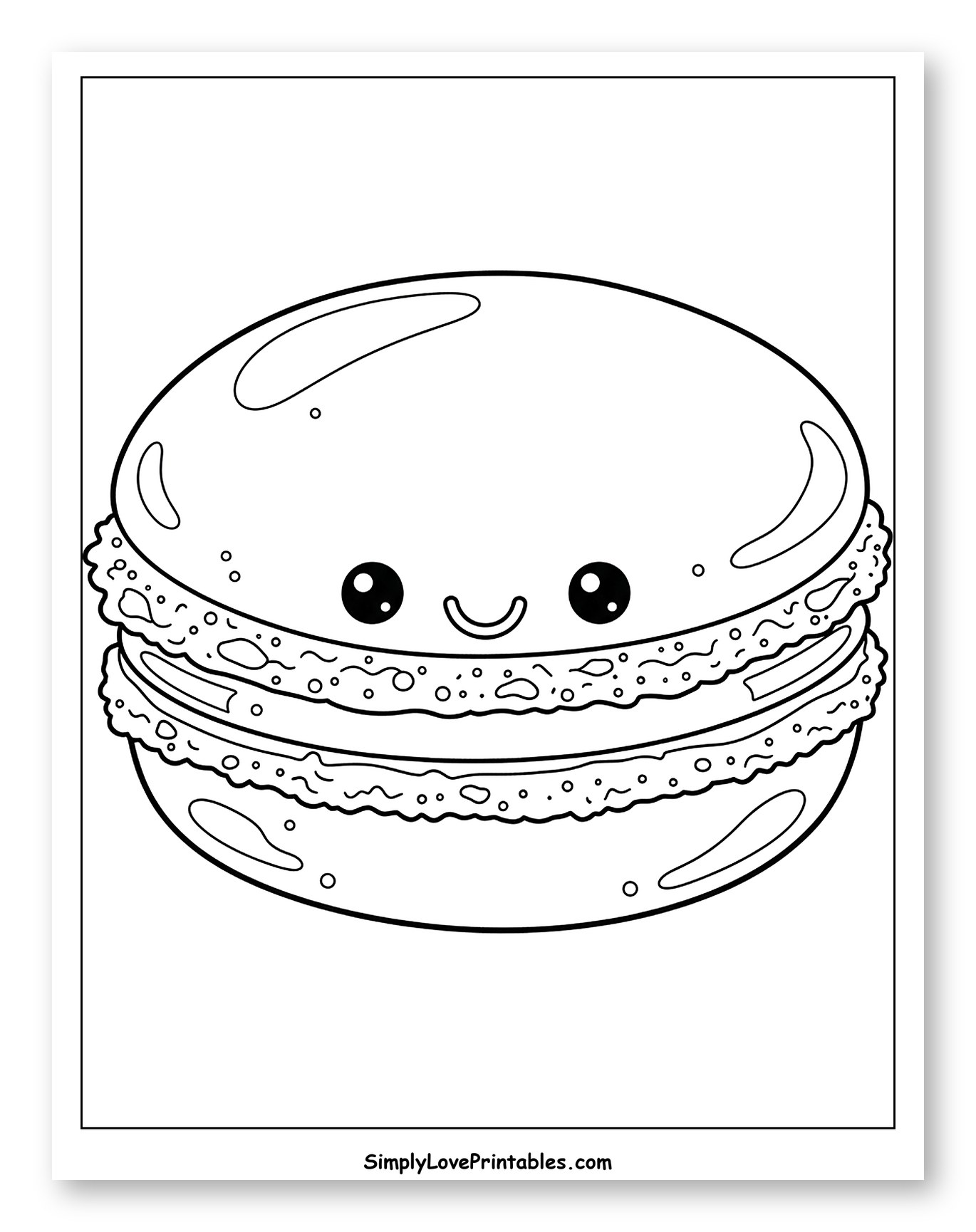 Smiling Kawaii Macaron Outline Coloring Page for Toddlers