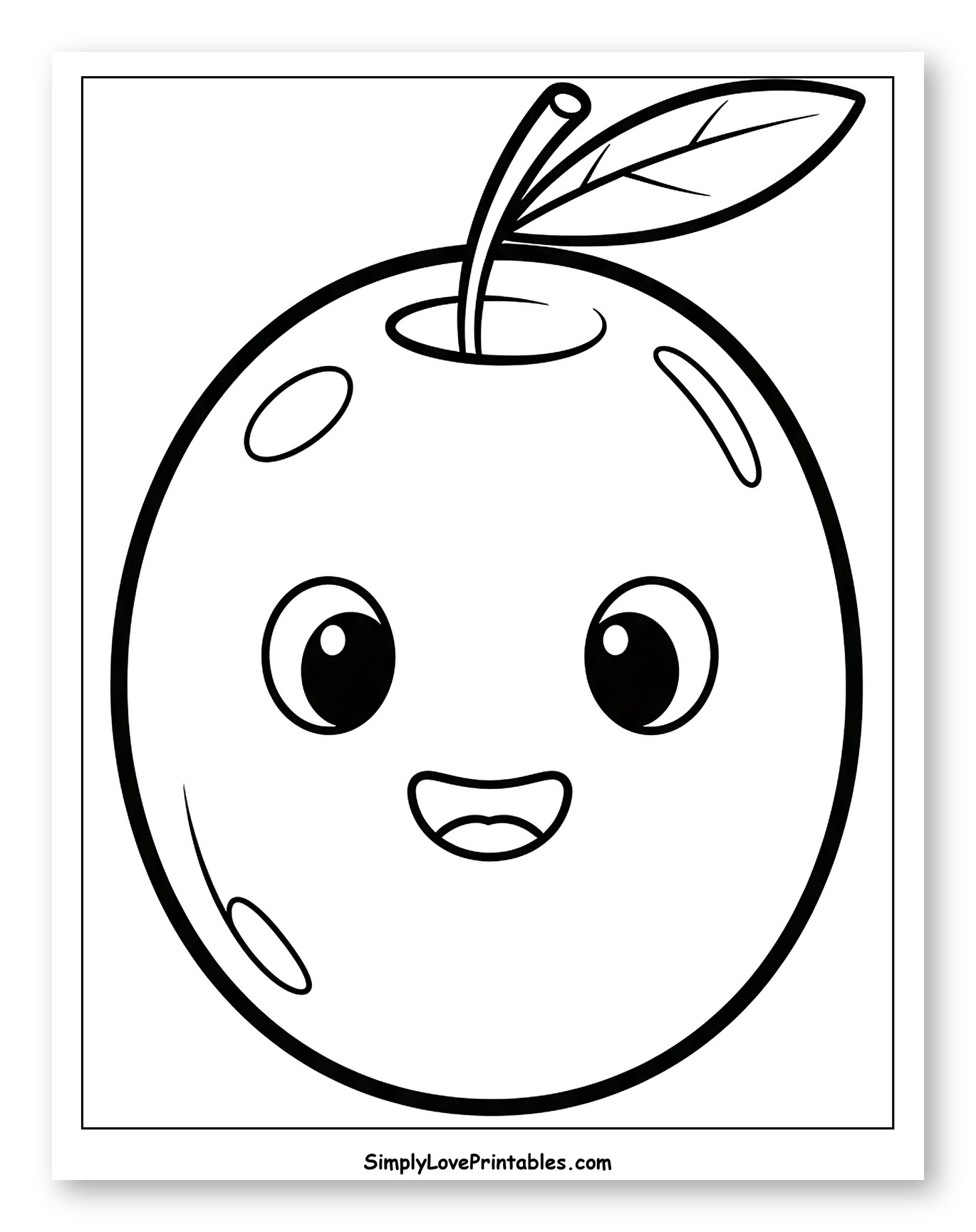 Smiling Kawaii Olive Fruit with Stem