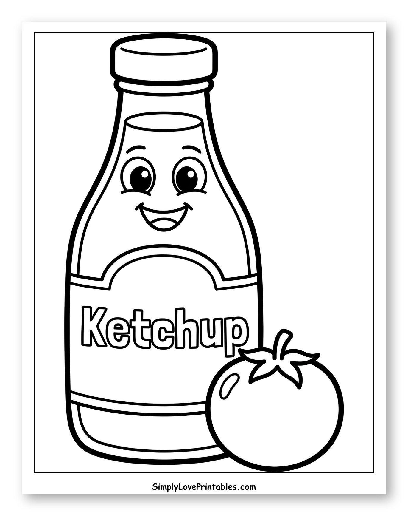 Smiling Ketchup Bottle with a Fresh Tomato