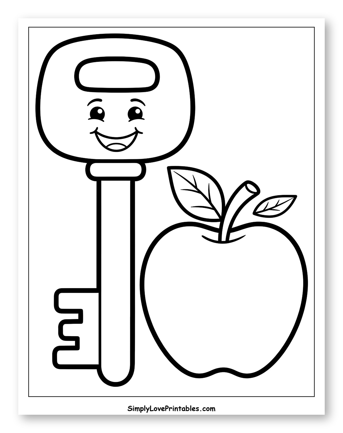 Smiling Key and Fresh Apple to Color for Toddlers